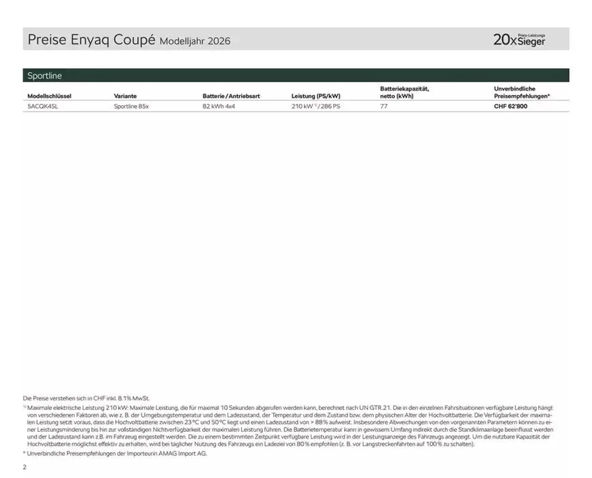 Preisliste New Enyaq Coupé RS von 21. Januar bis 28. Januar 2025 - Prospekt seite  2