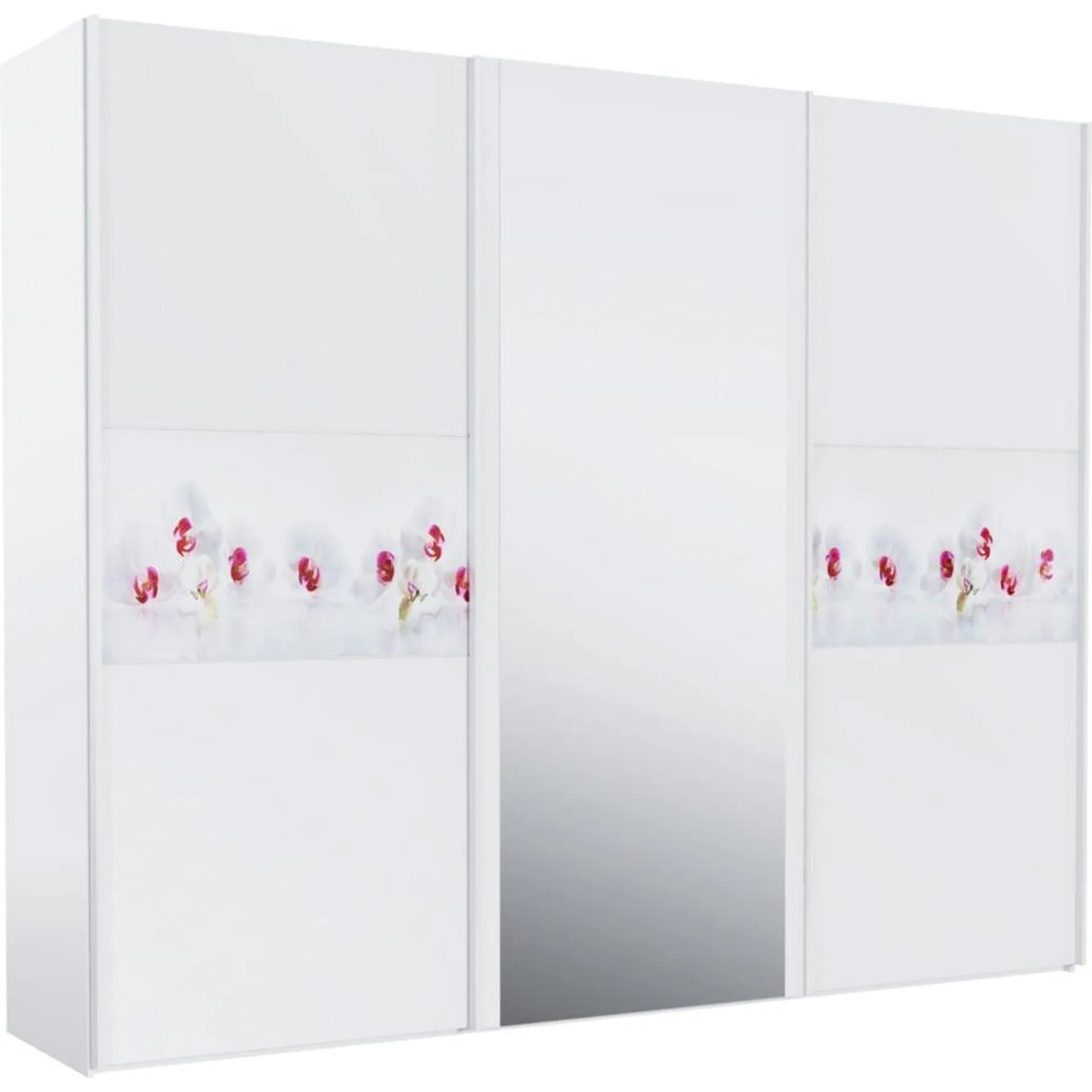 Schwebetürenschrank Orchid weiss 266 x 218 x 57 cm, mit Spiegel