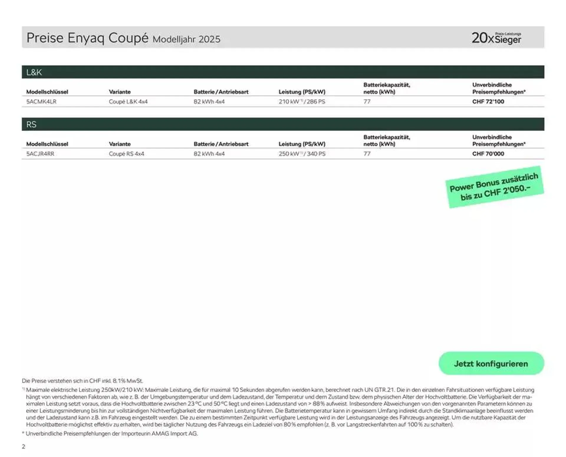 Preisliste Enyaq Coupé RS von 24. Oktober bis 7. November 2024 - Prospekt seite  2