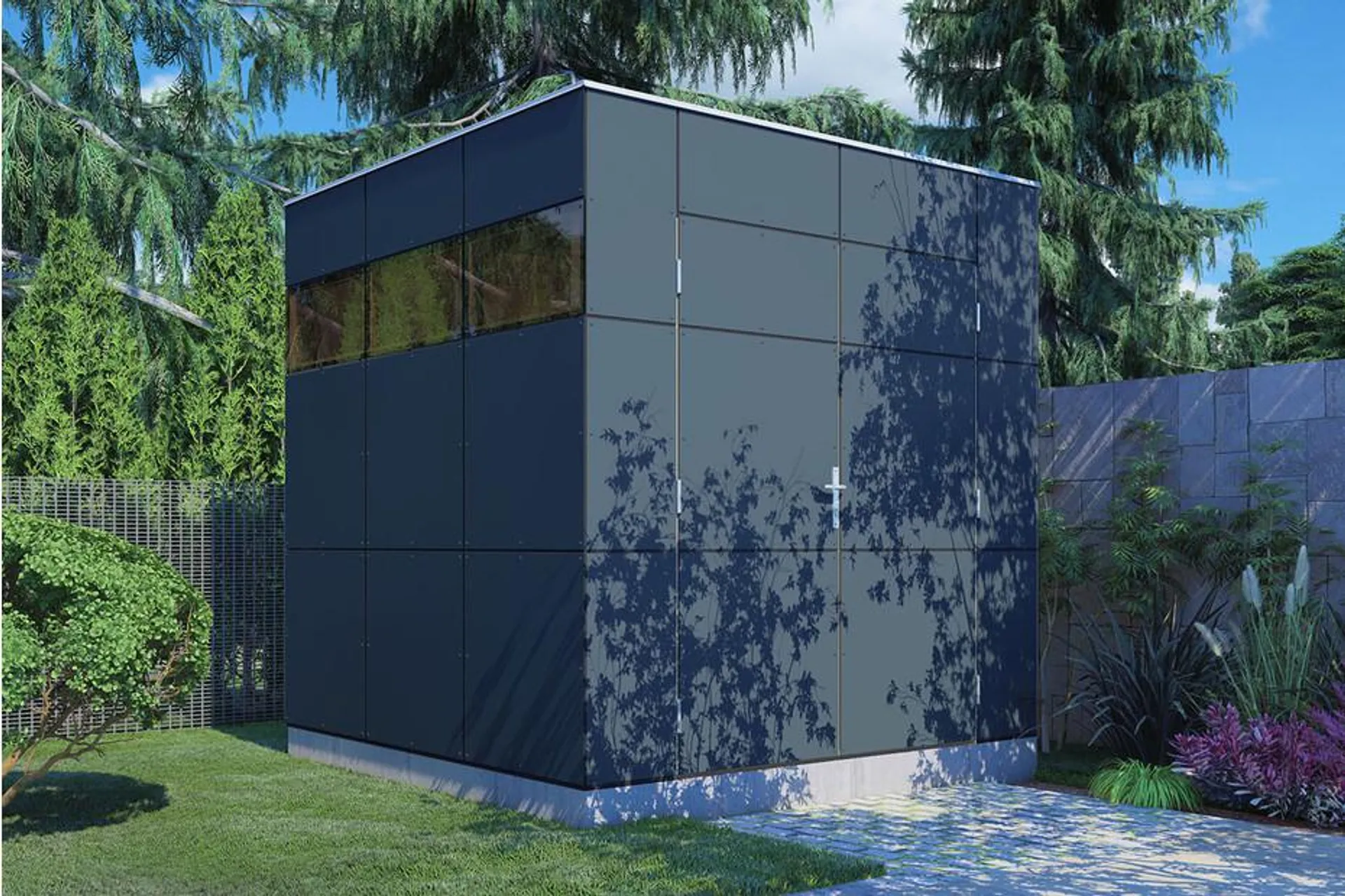 Bertilo Design-Gartenhaus 1 Anthrazit-Weiss | 2.3 × 2.3 m