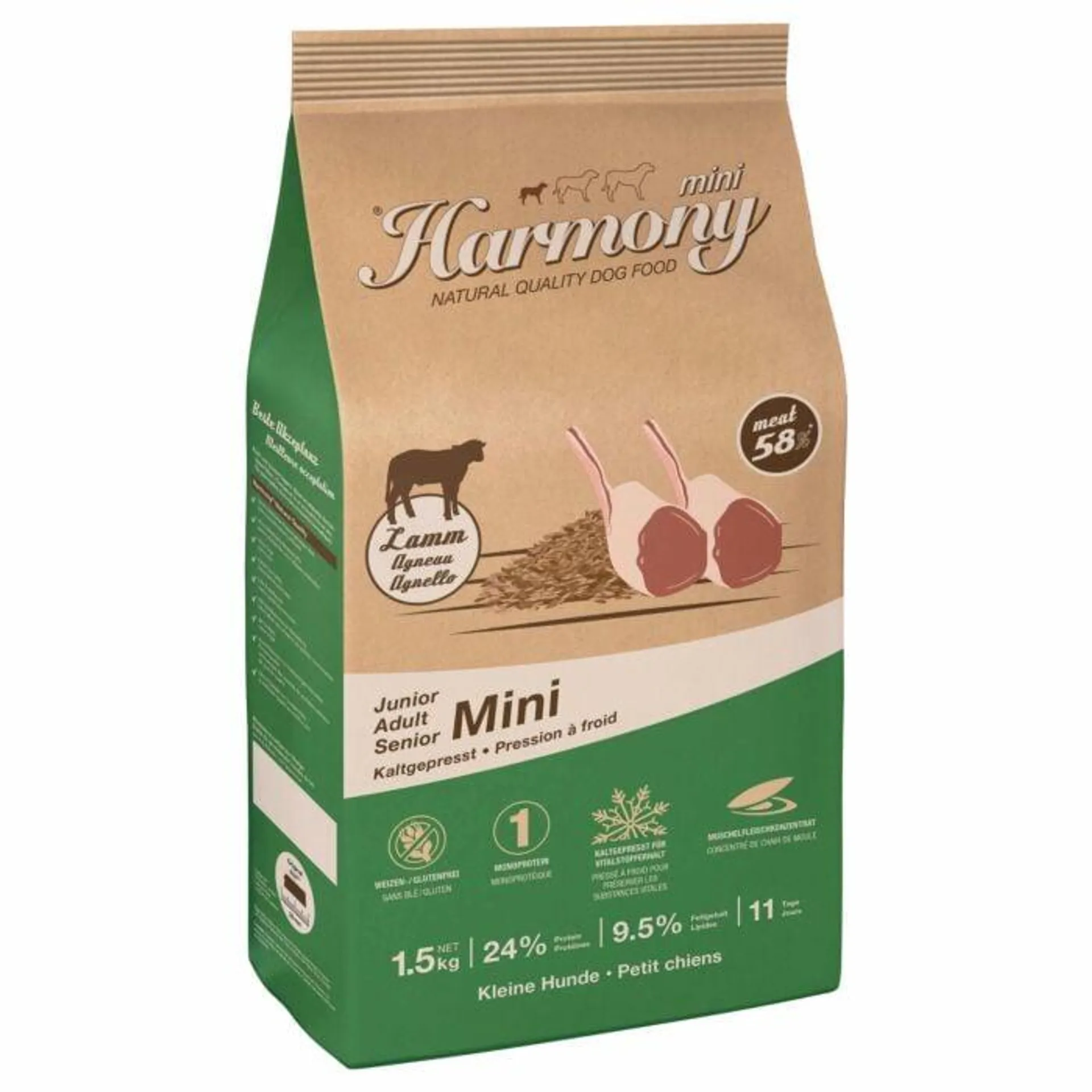 Harmony Dog Natural Mini Kaltgepresstes Hundefutter Weidelamm