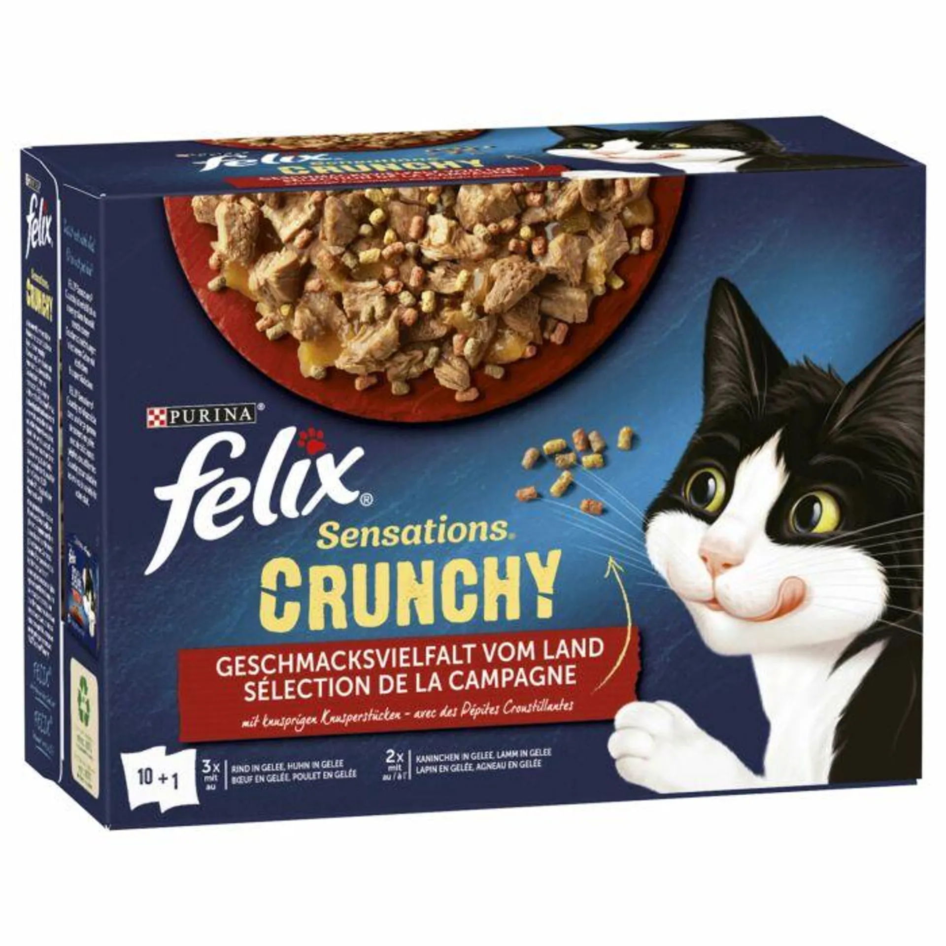 Felix Katzenfutter Sensations Crunchy Geschmacksvielfat vom Land in Gelee