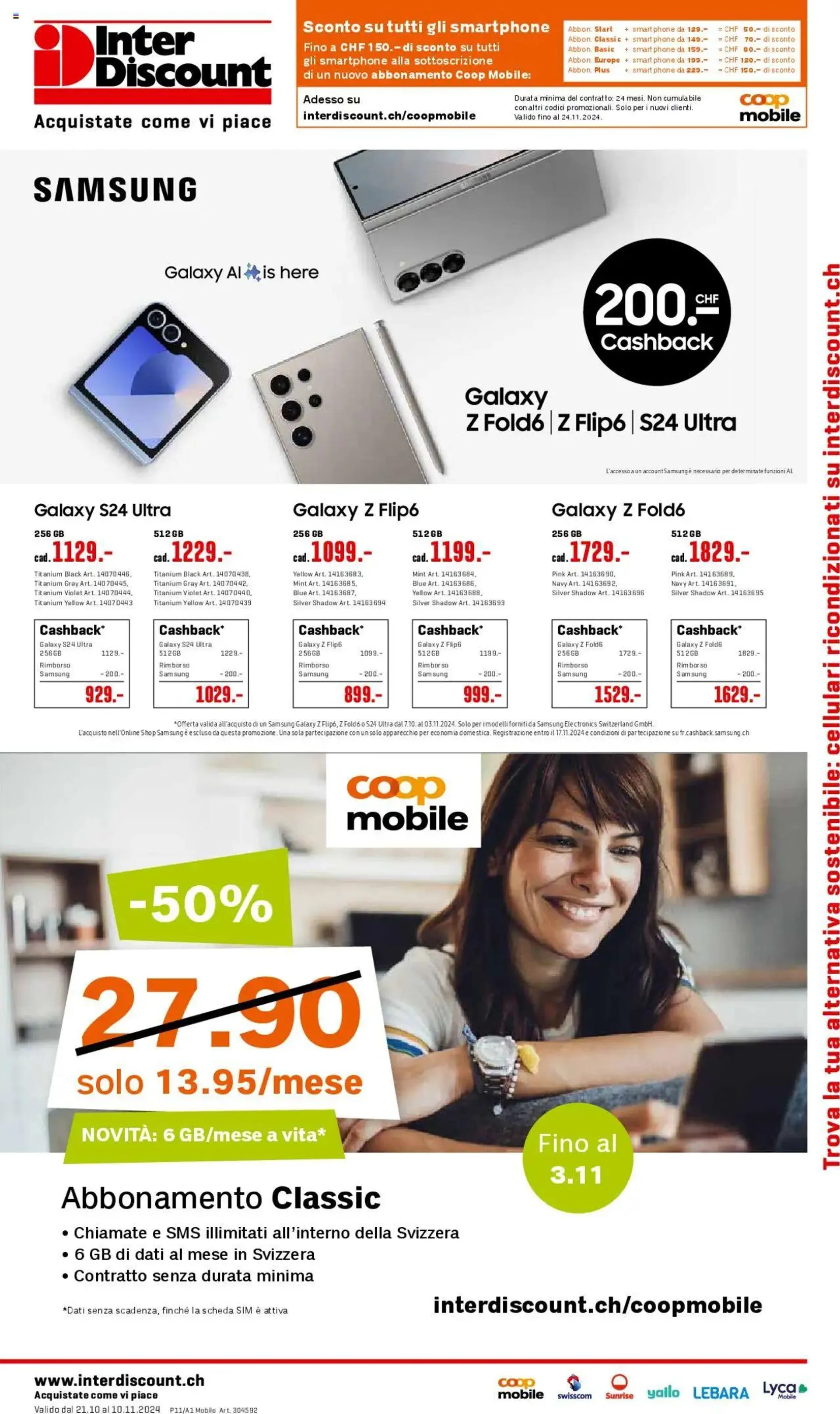 Interdiscount Prospetto - Mobile von 21. Oktober bis 10. November 2024 - Prospekt seite  1