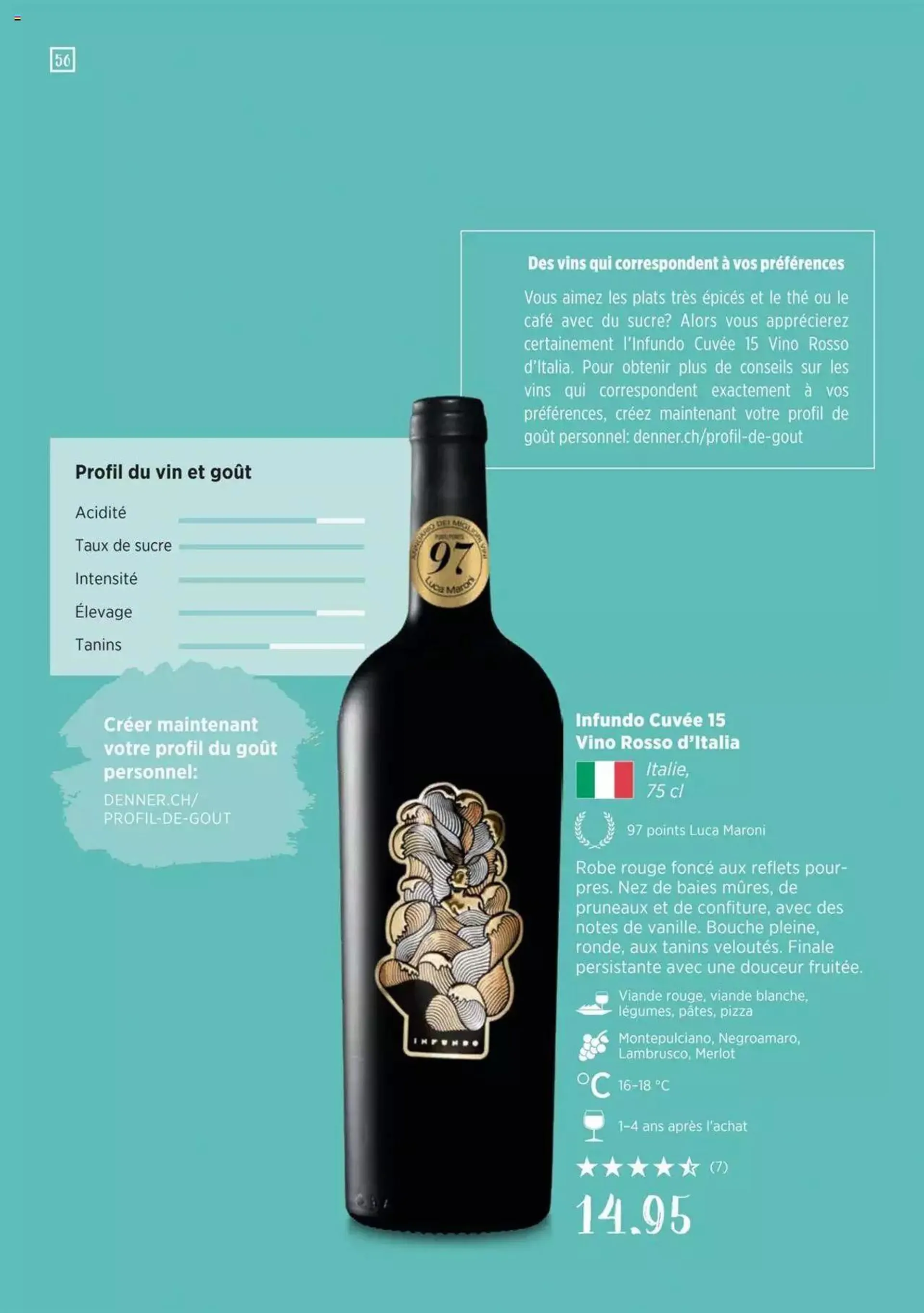 Denner Guide des vins 2023 /2024 FR von 11. September bis 31. Dezember 2023 - Prospekt seite  56