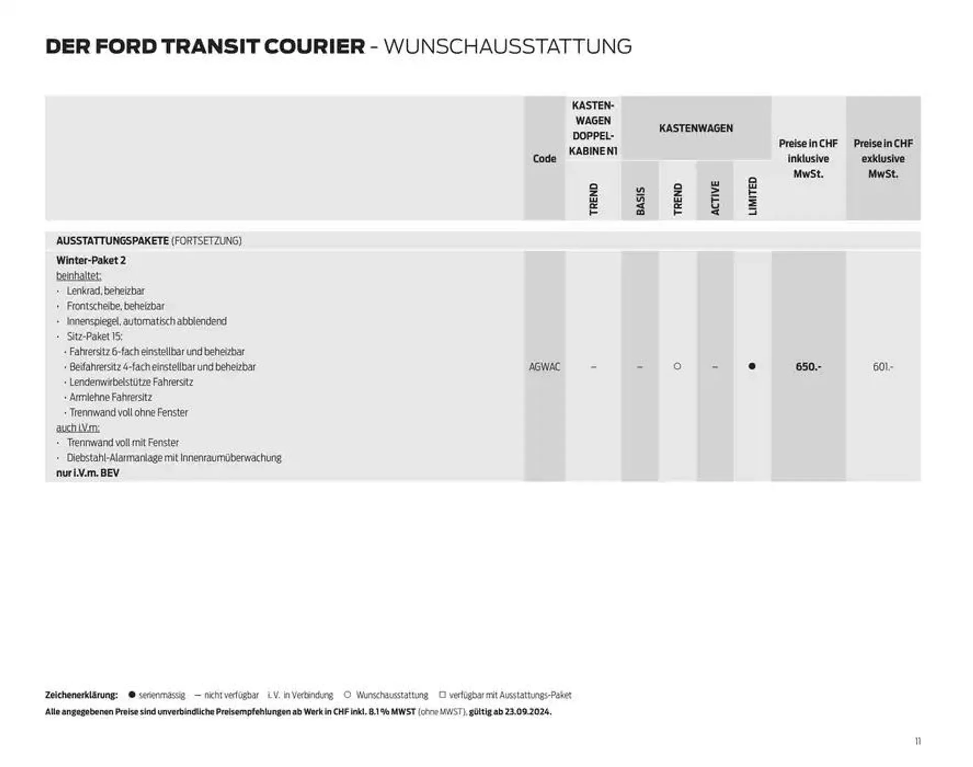 FORD TRANSIT COURIER Technische Daten Preisliste von 12. November bis 12. November 2025 - Prospekt seite  11