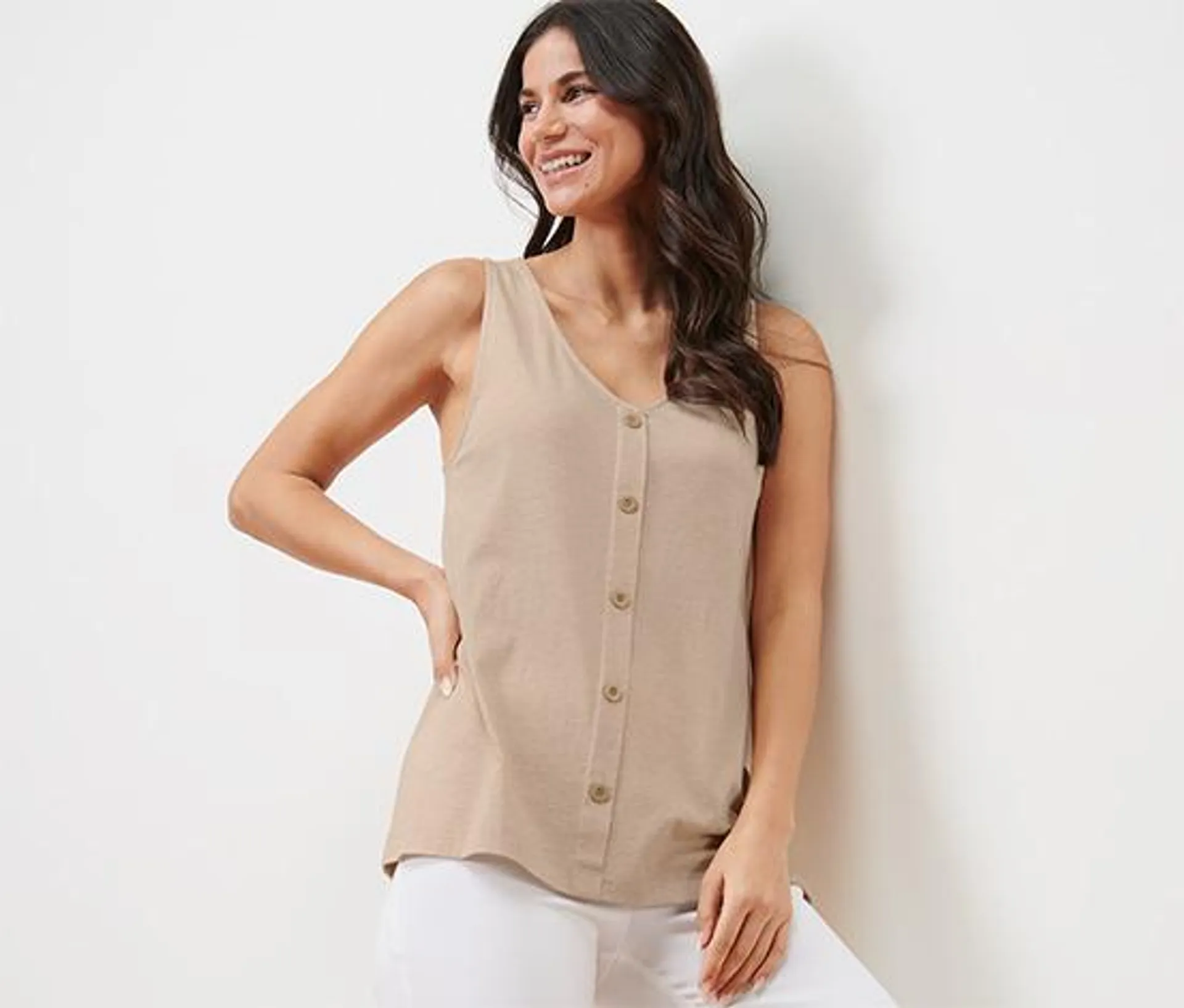 Top mit Knopfleiste, beige meliert