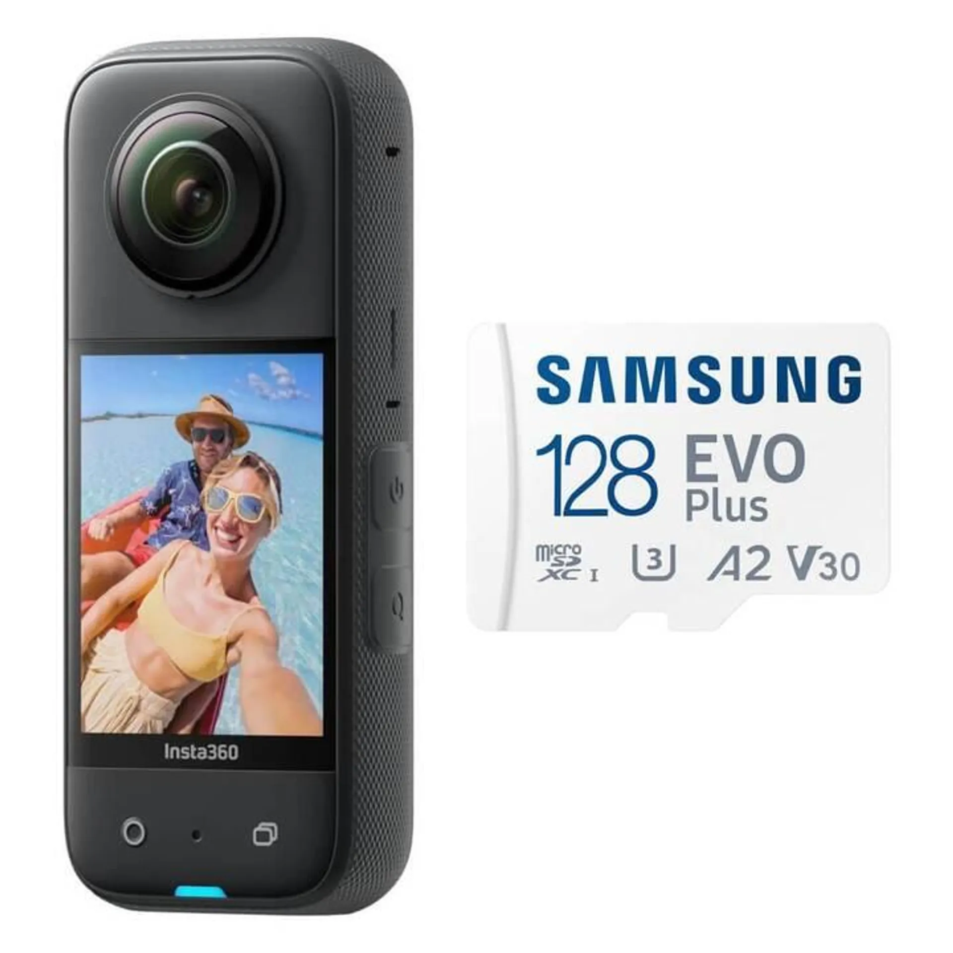 INSTA360 X3 inkl. SAMSUNG MicroSDXC EVO Plus 128GB (3840 x 1920, 5760 x 2880, Schwarz)