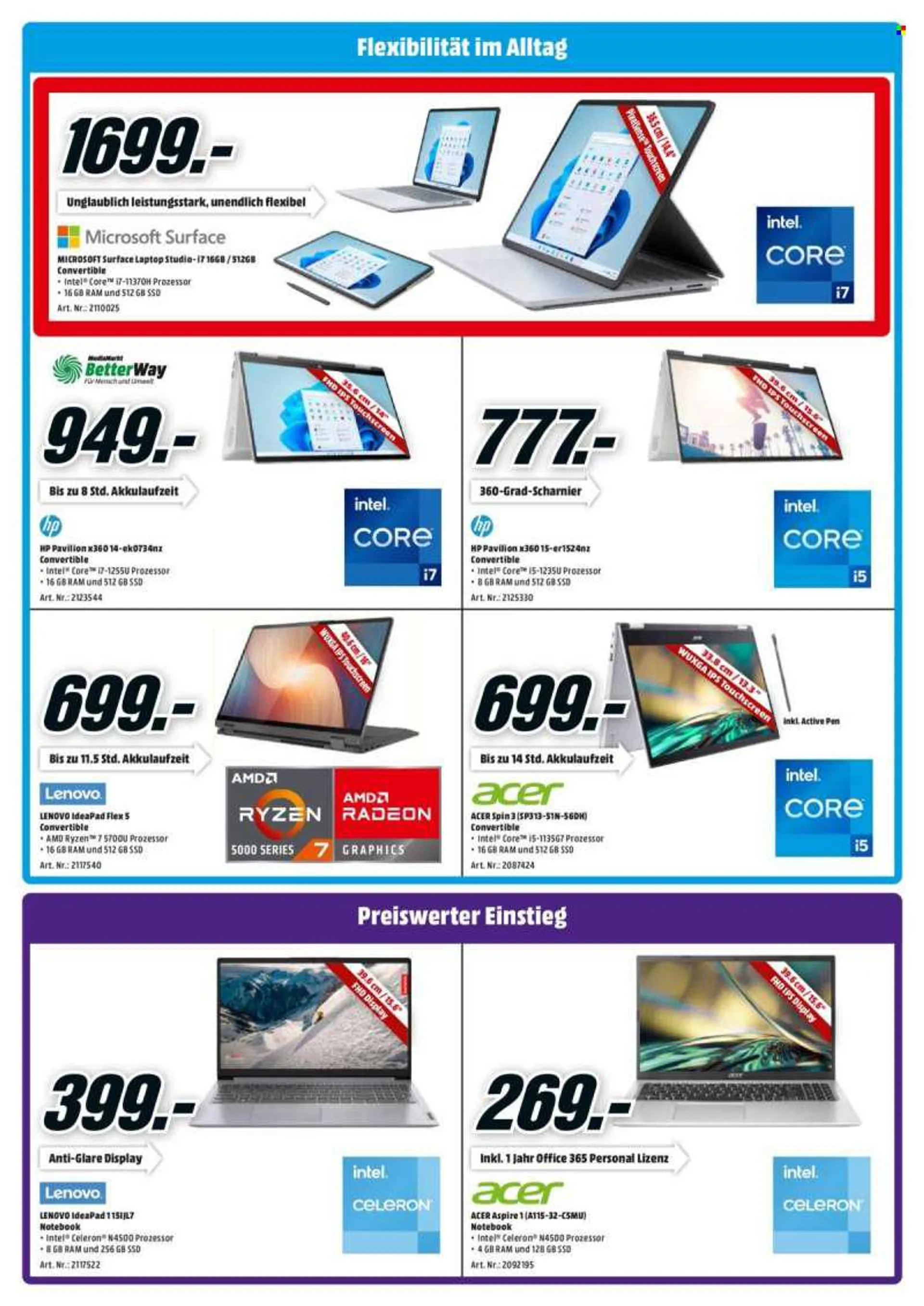 Prospekte MediaMarkt - 23.8.2022 - 31.8.2022 - Produkte in Aktion - Notebook, HP, Laptop, Office, Radeon, Acer, Lenovo. Seite 3.