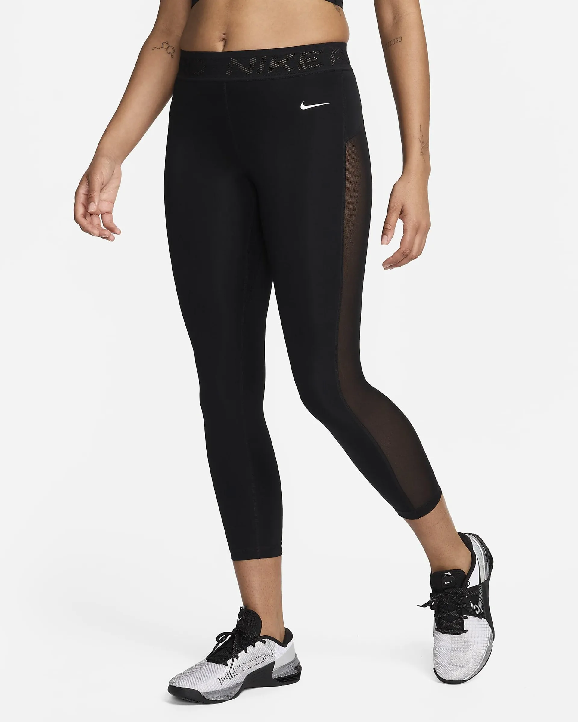 Leggings a 7/8 a vita media con inserti in mesh – Donna