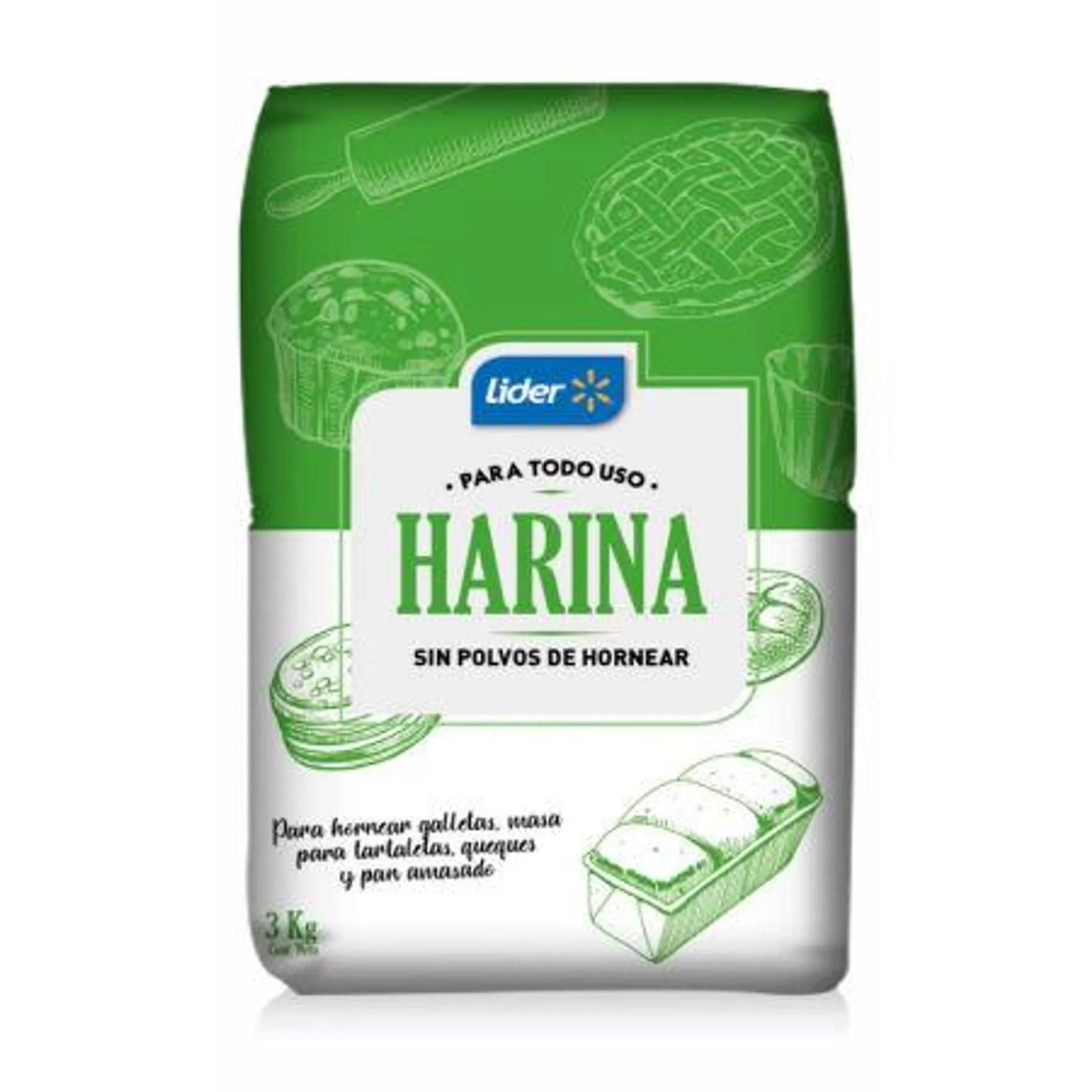 Lider - Harina Sin Polvos De Hornear, 3 kg