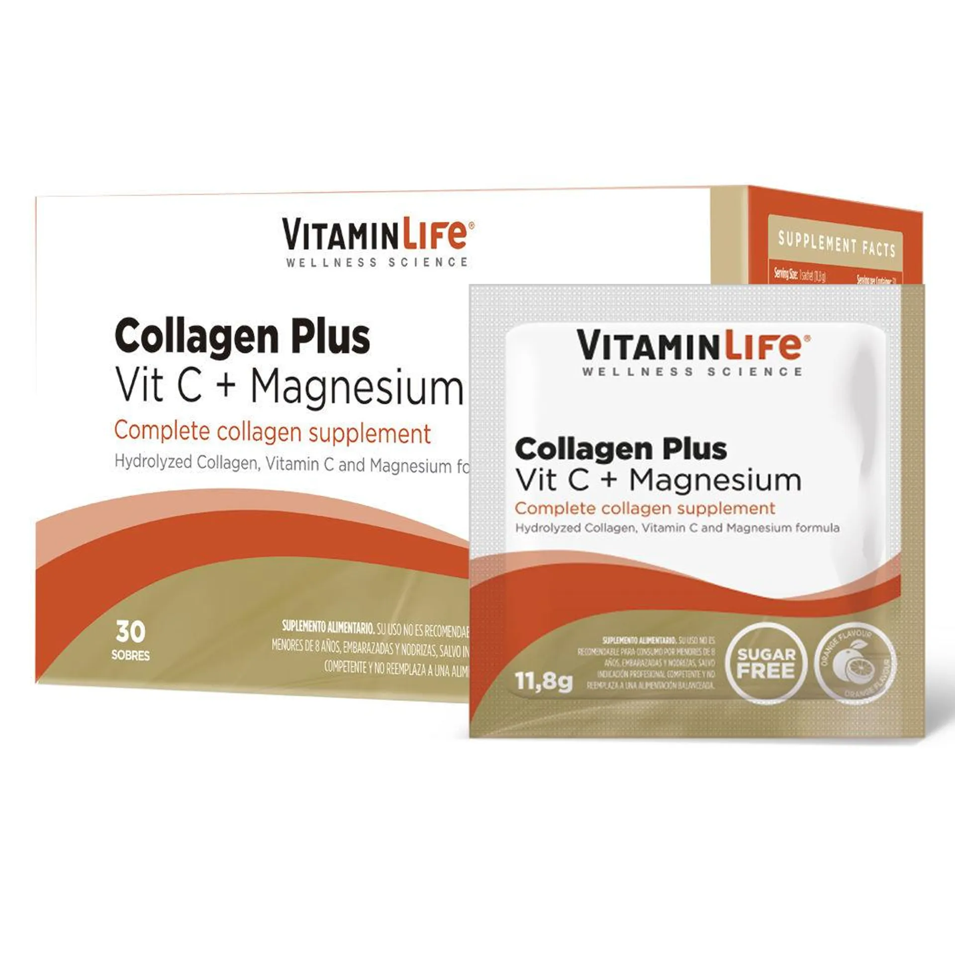 VitaminLife Colágeno + Vitamina C + Magnesio Plus 30 Sobres