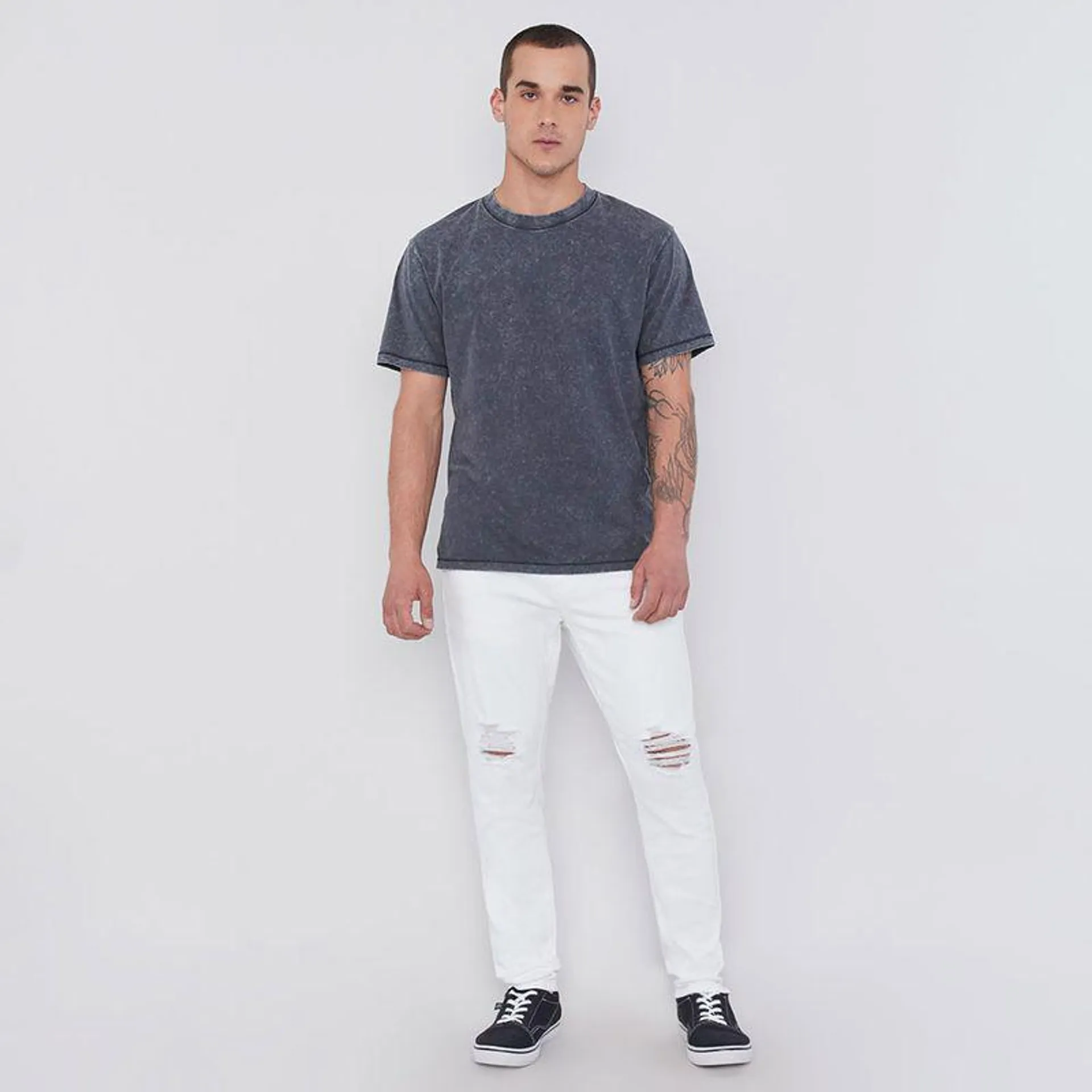Jeans Hombre Super Skinny Fit Roturas Blanco