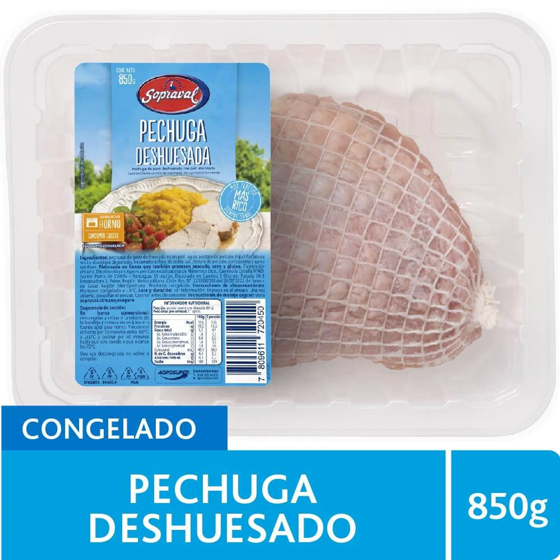 Pechuga de pavo Sopraval sin hueso con piel 850 g