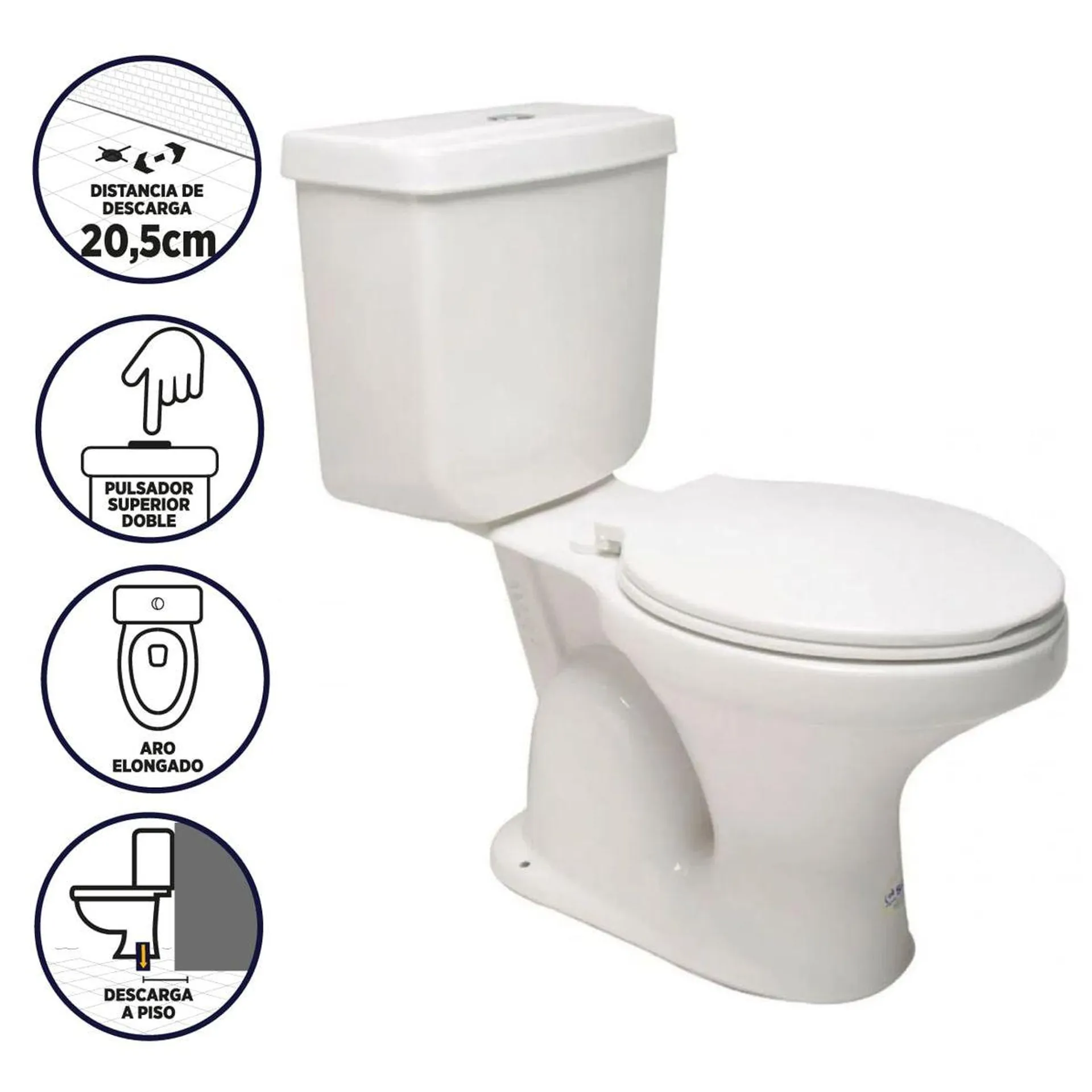 Toilet New Valencia Doble Pulsador Descarga A Piso 20,5 cm 6 L