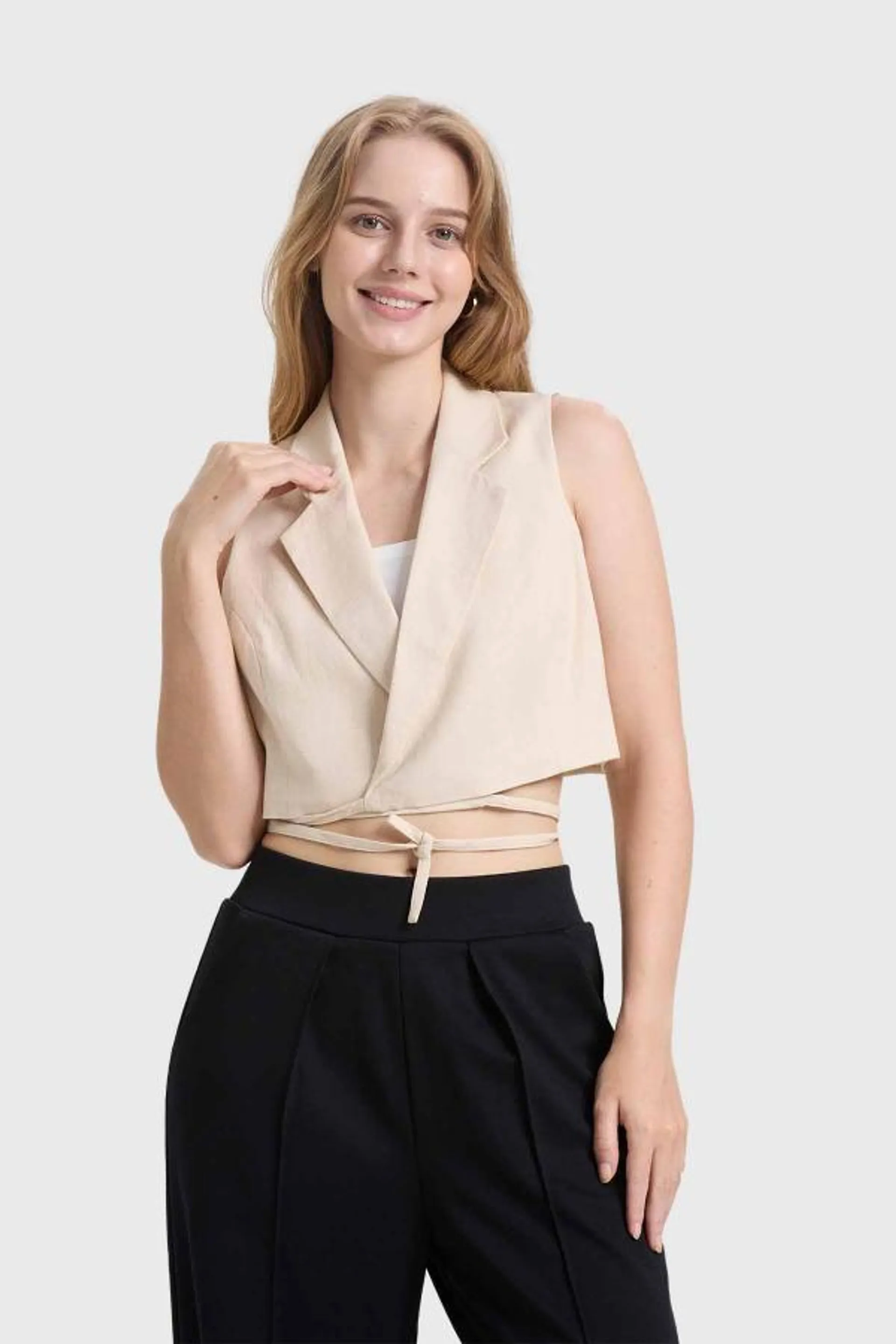 Blazer mujer tiras beige claro