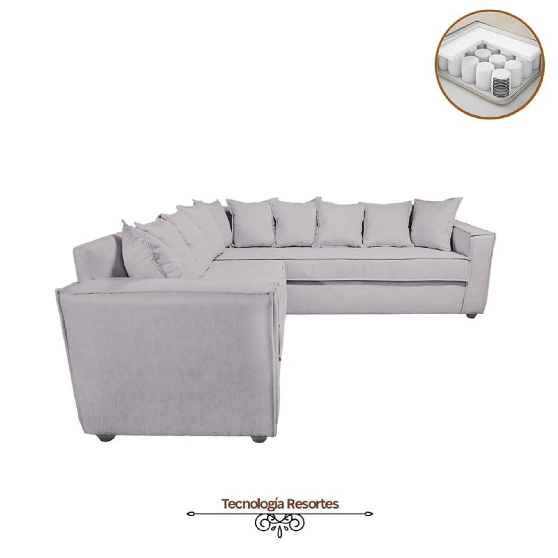 Sofá Seccional Romeo para Living Color Gris Claro Full Confort