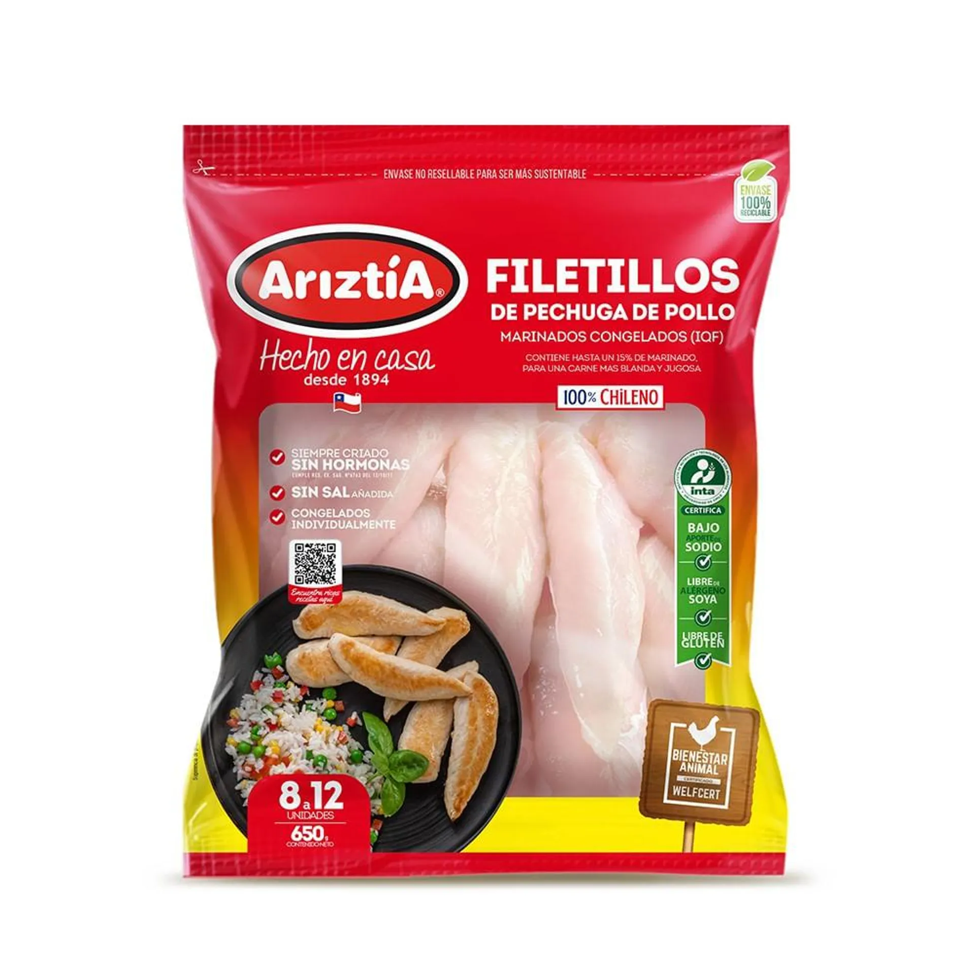 Filetillos de pollo Ariztía congelado 650 g