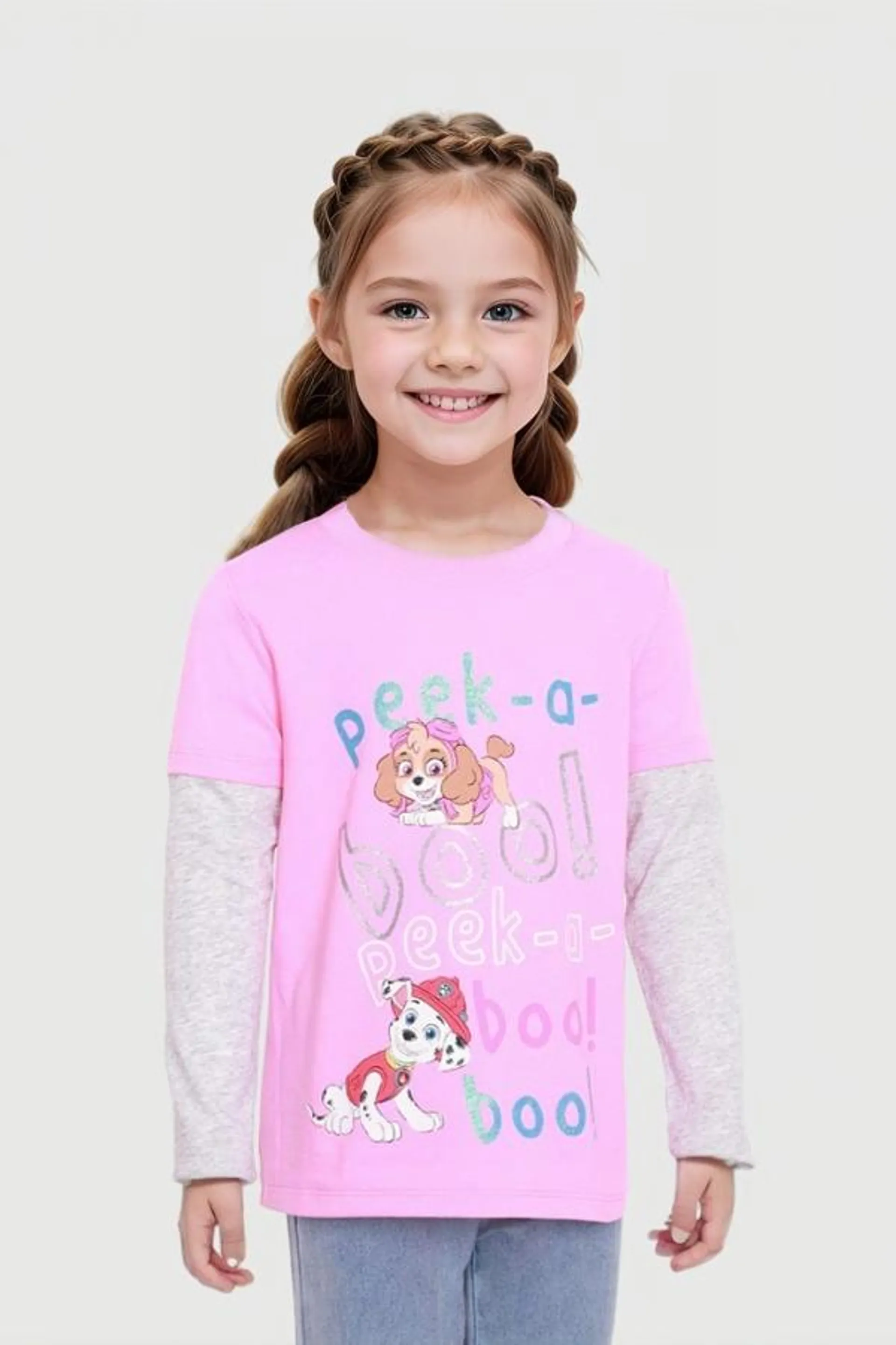 Polera niÑa paw patrol rosado