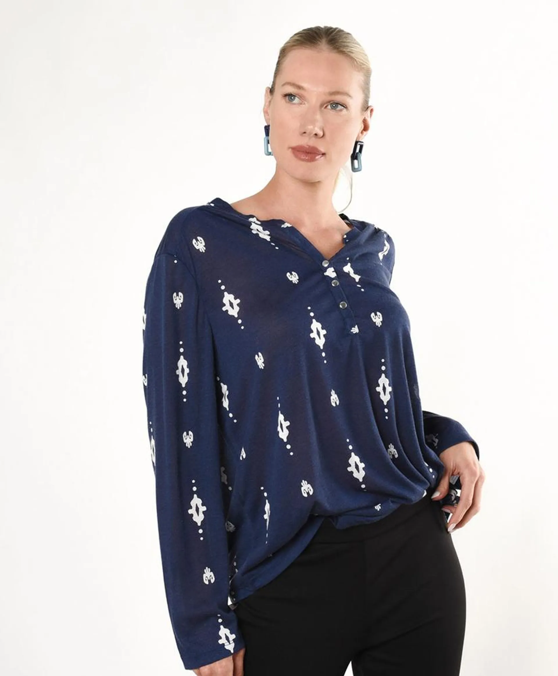 Polera mujer print botones