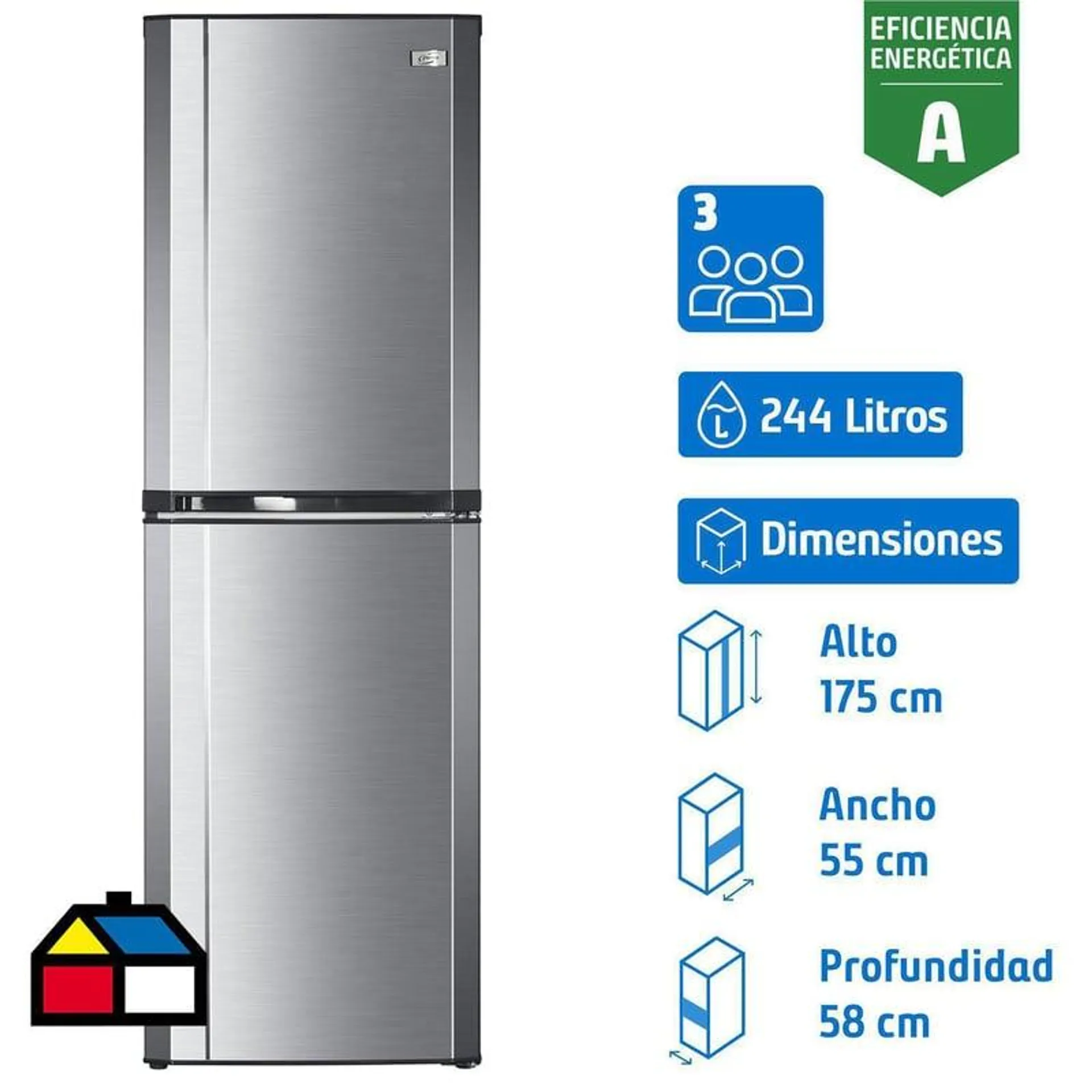 Refrigerador Bottom Freezer Frío Directo 244 Litros Inox 3100 Plus