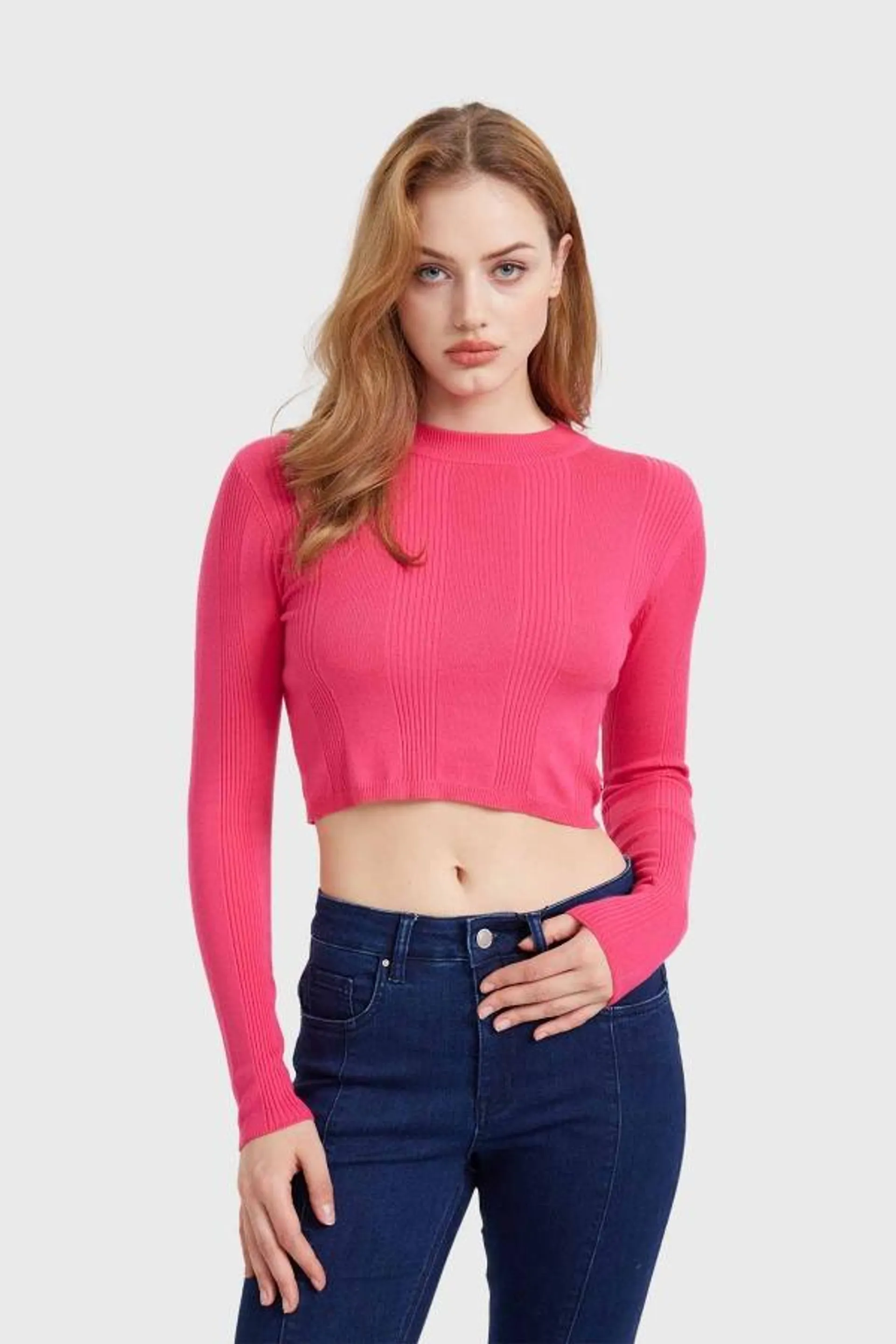 Sweater mujer crop fucsia