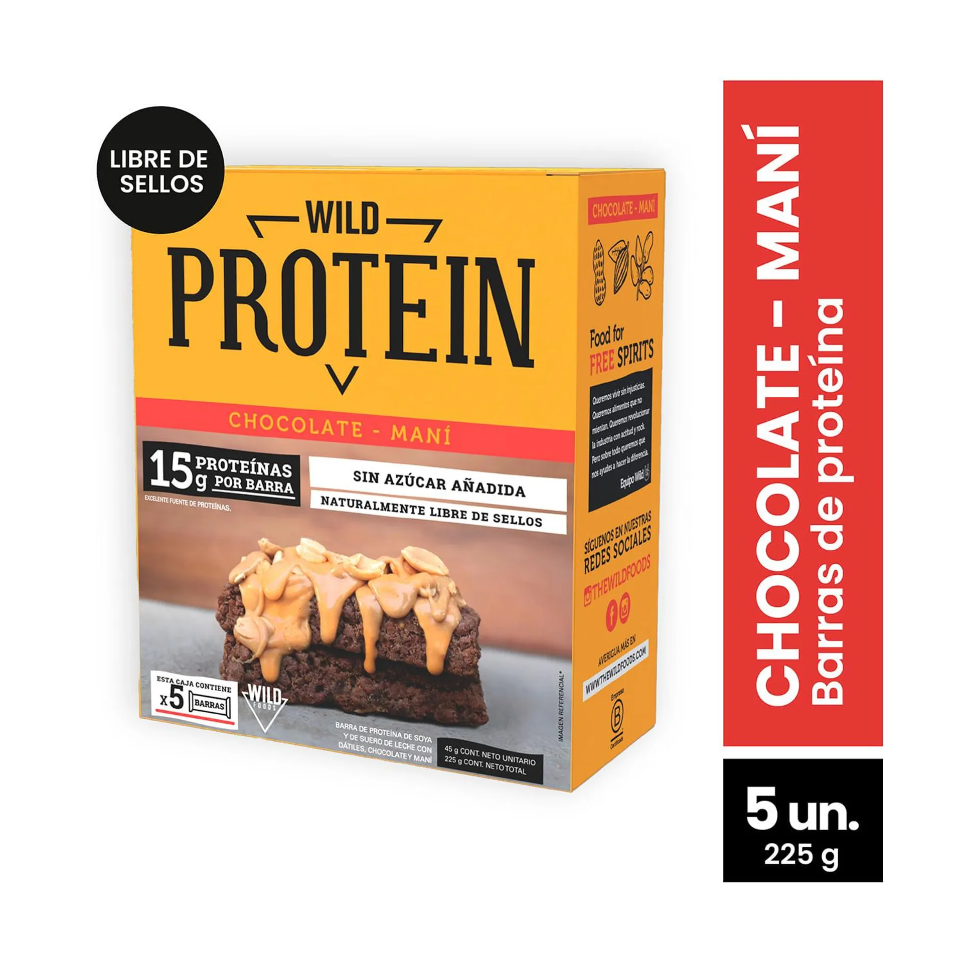 Barra Proteína Wild Protein Chocolate Maní 45 g 5 un.