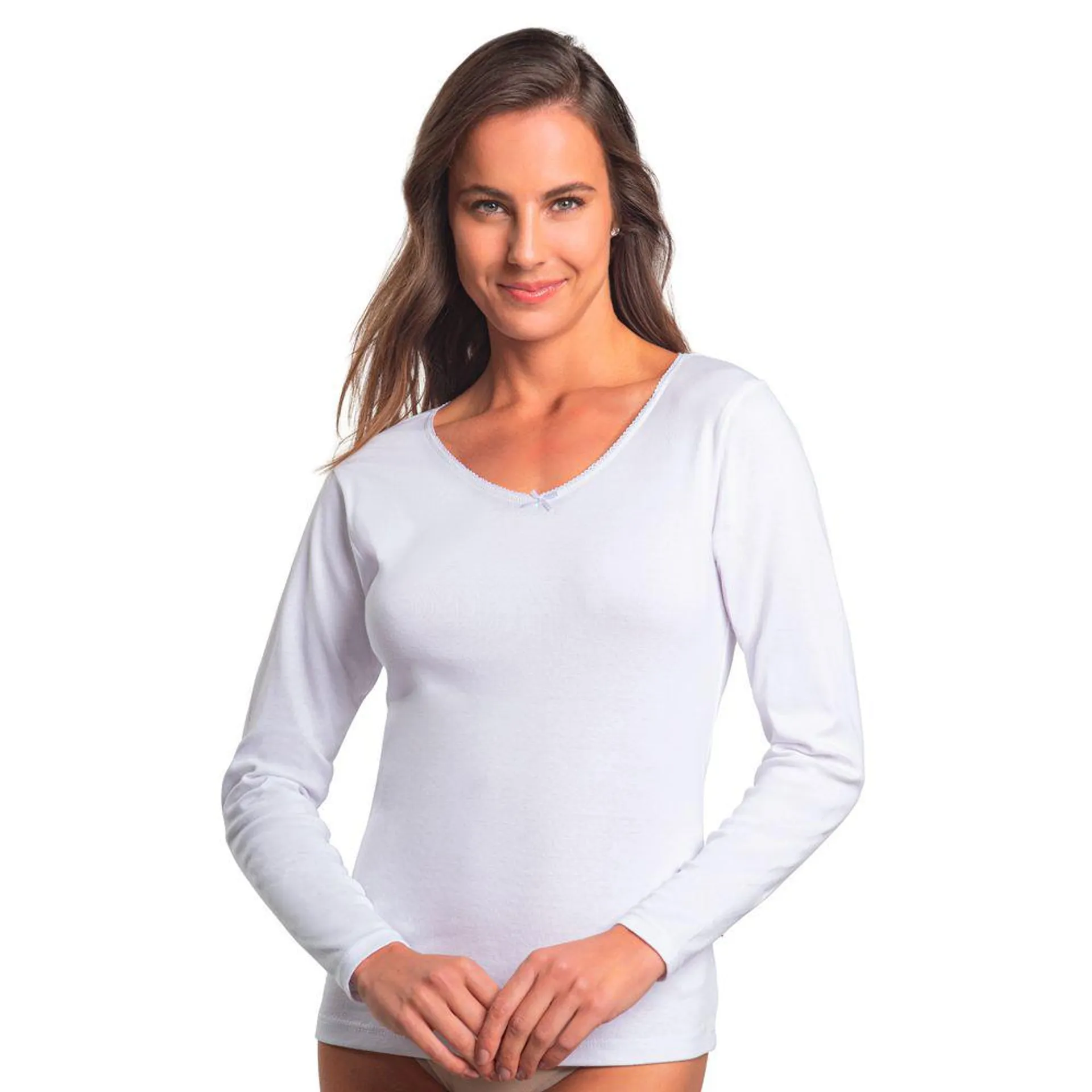 Camiseta Mujer C/Elast M/Larga Rib