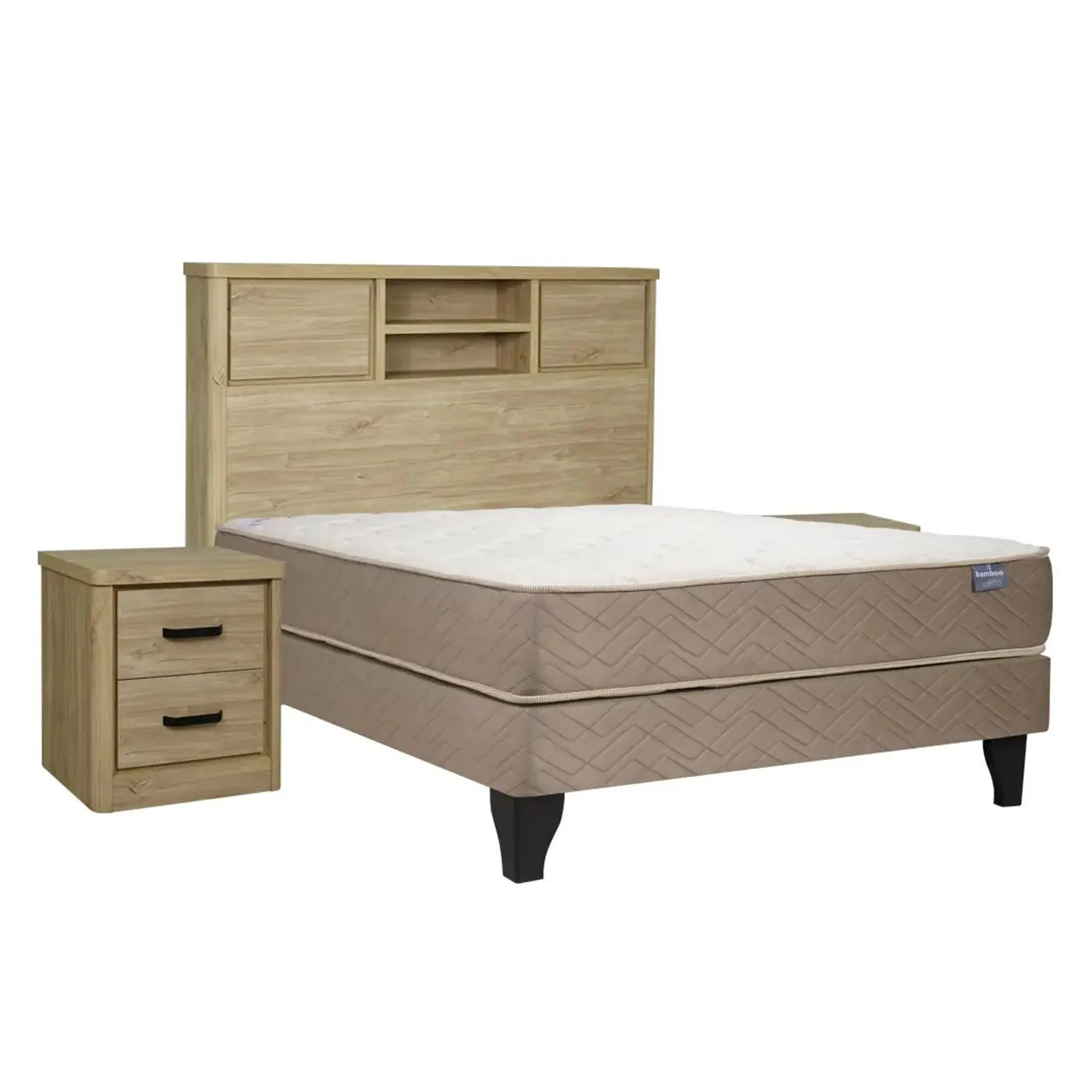 Cama Europea Bamboo 2 Plazas Base Normal + Set Nordic