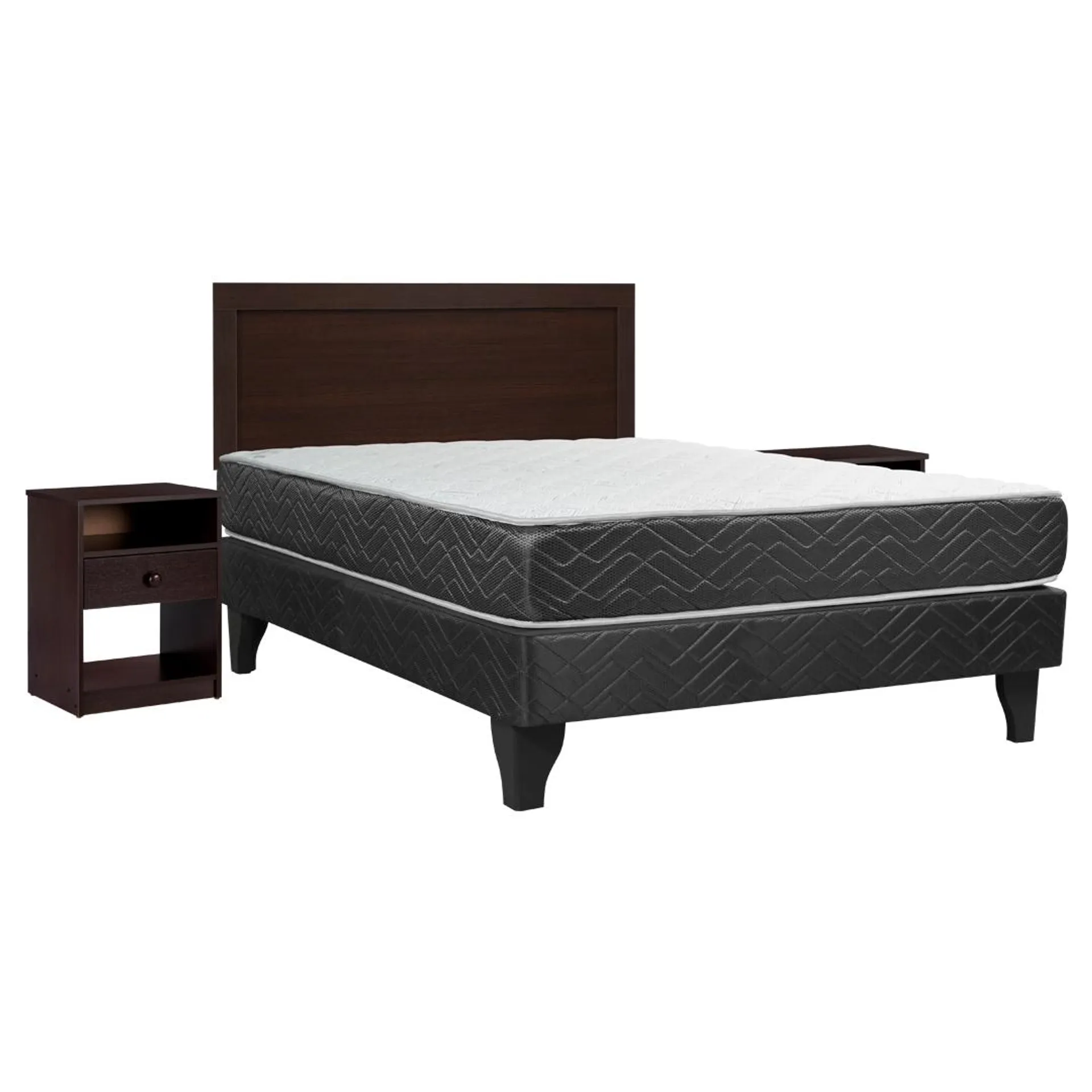 Cama Europea New Mega 2 Plazas Base Normal + Set Pamplona