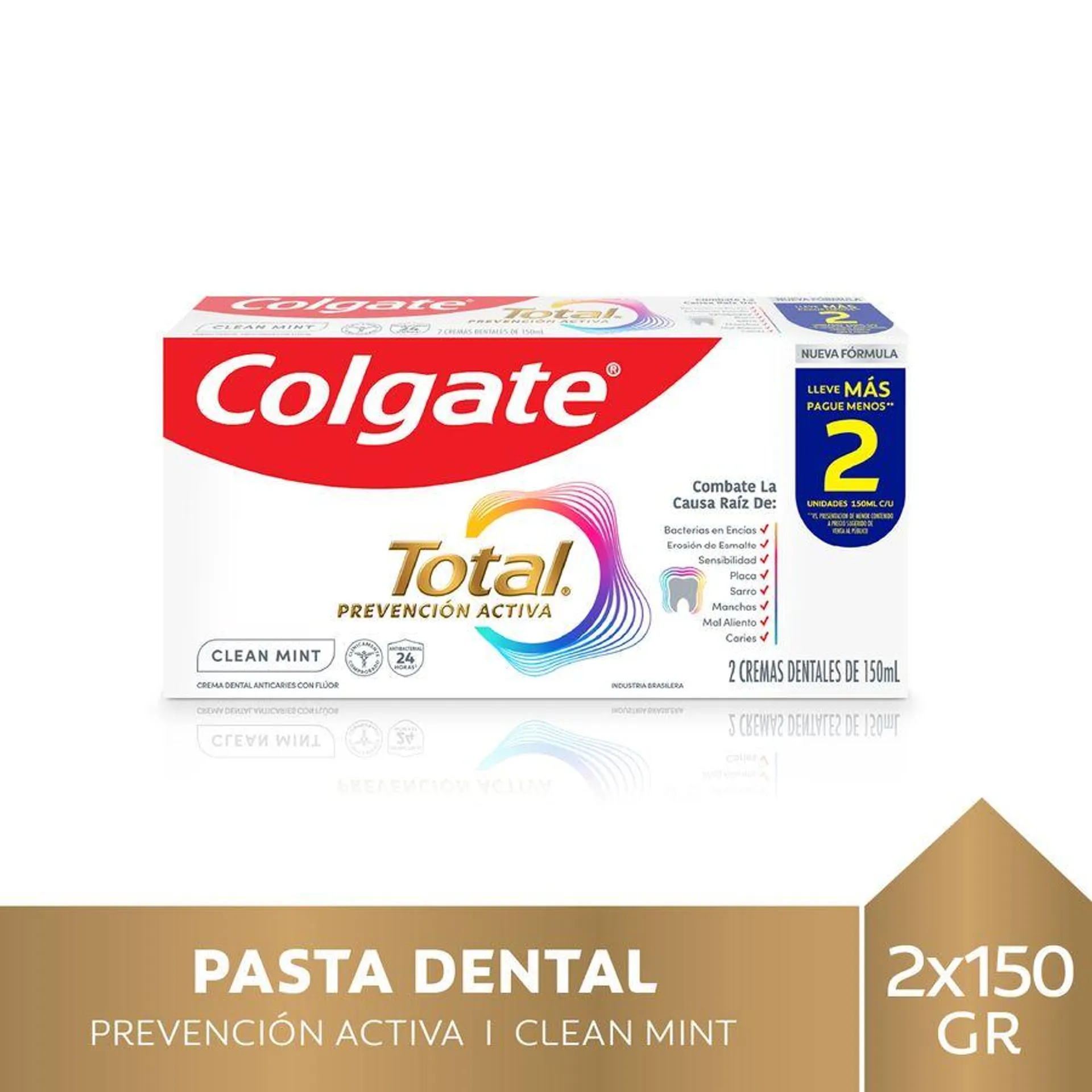 Pasta Dental Colgate Total Clean Mint 24 Horas de Prevención Activa 2x150 ml