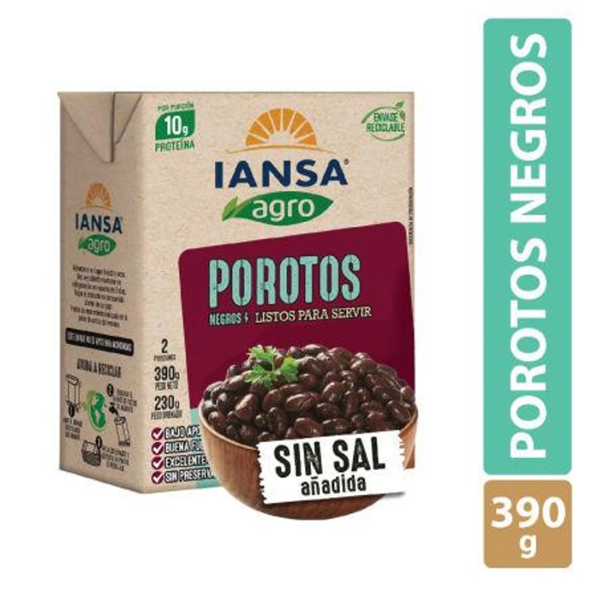 Iansa Agro - Porotos Negros Listos, Drenado 230 g - Neto 390 g