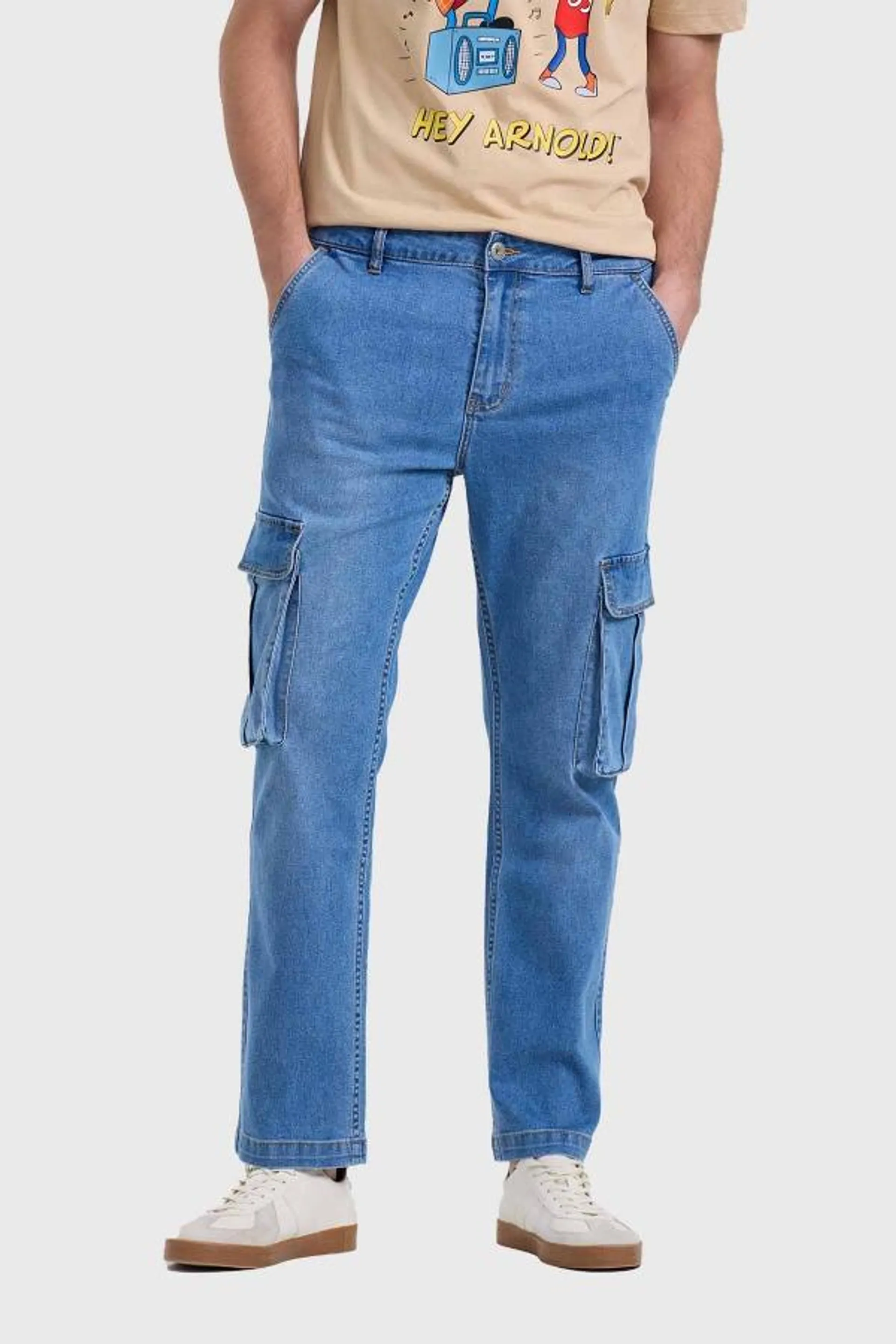 Jeans hombre cargo recto azul claro