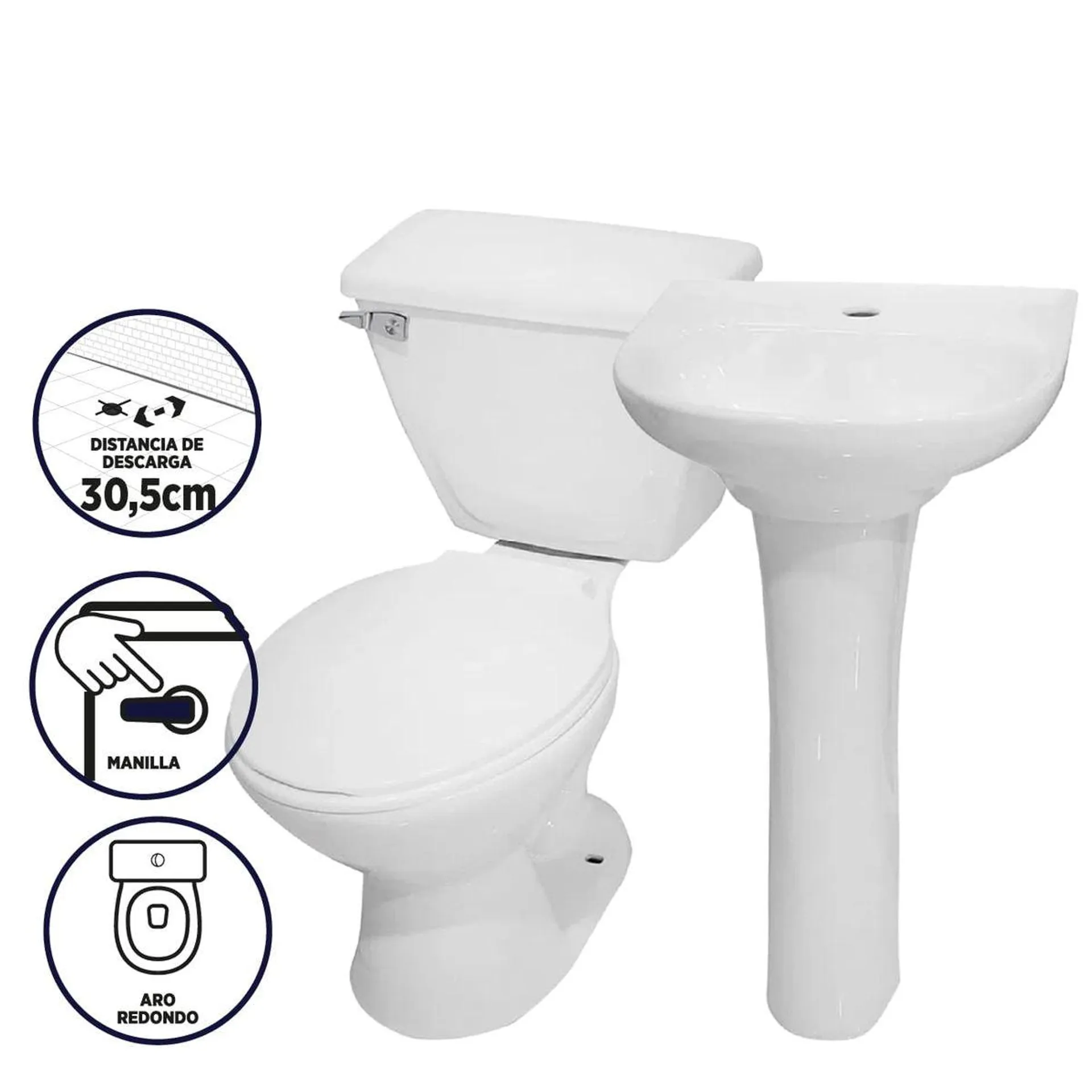 Sala De Baño Viena 4 pz Descarga A Piso 30,5 cm Blanco