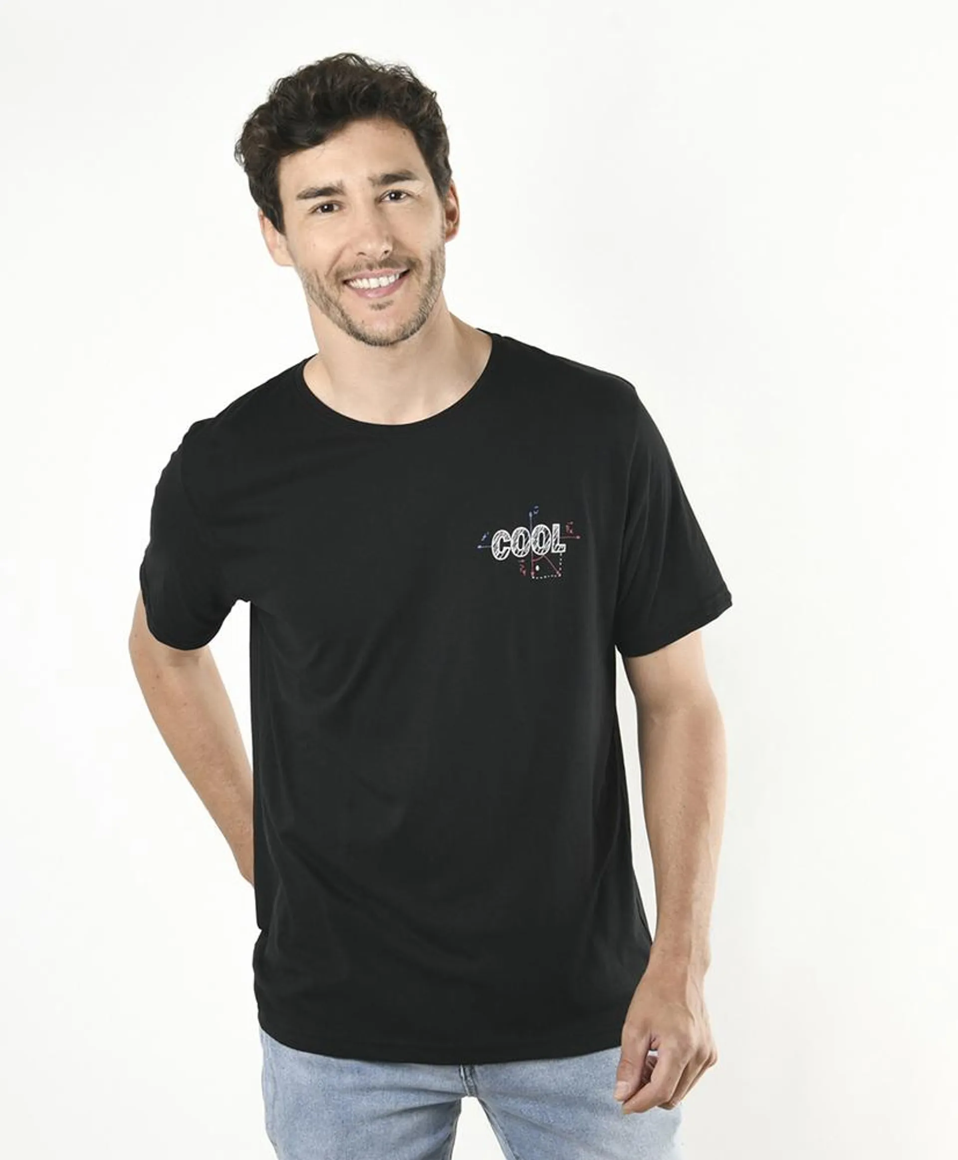 Polera hombre doble estampado cool