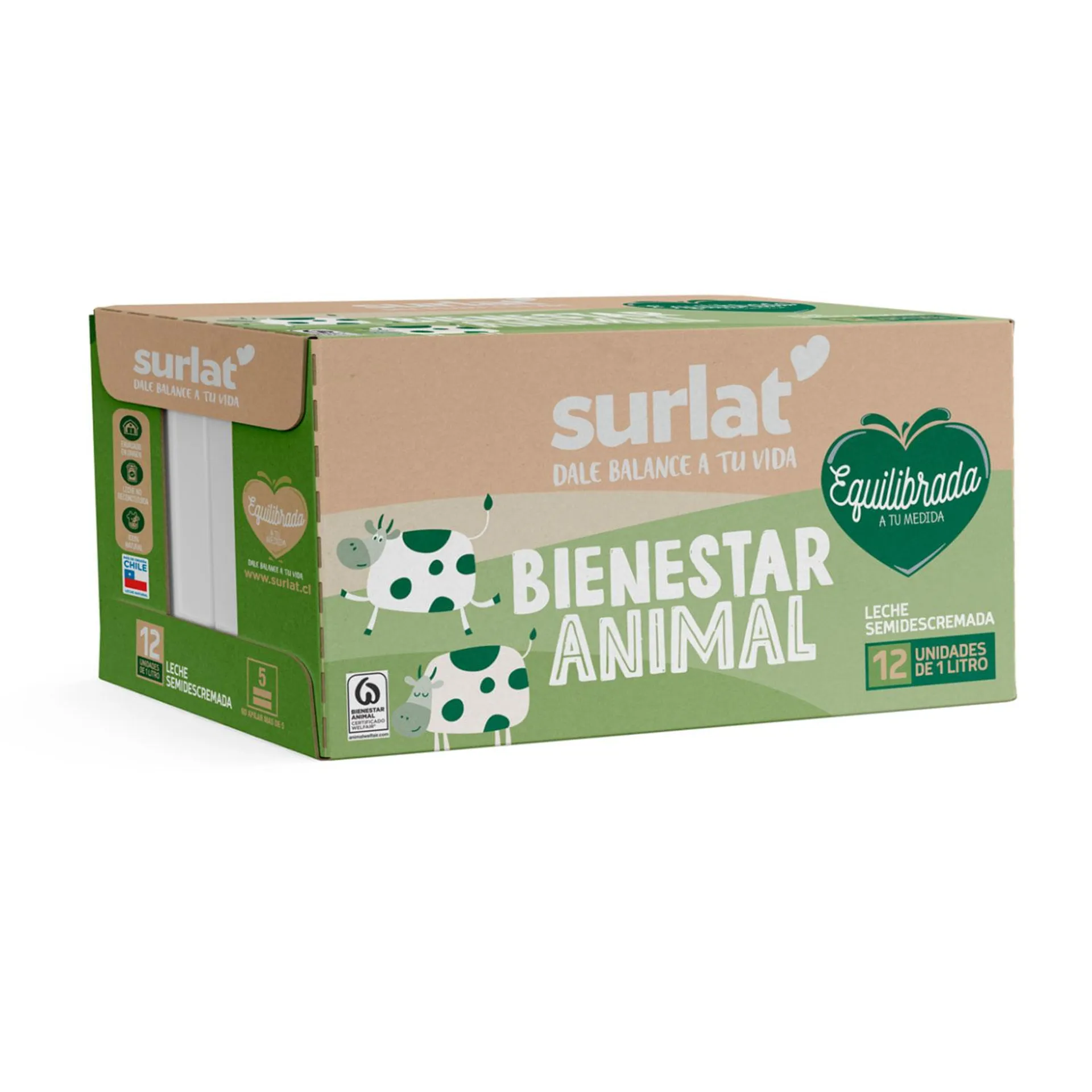 Pack 12 un. Leche Surlat Semidescremada 1 L