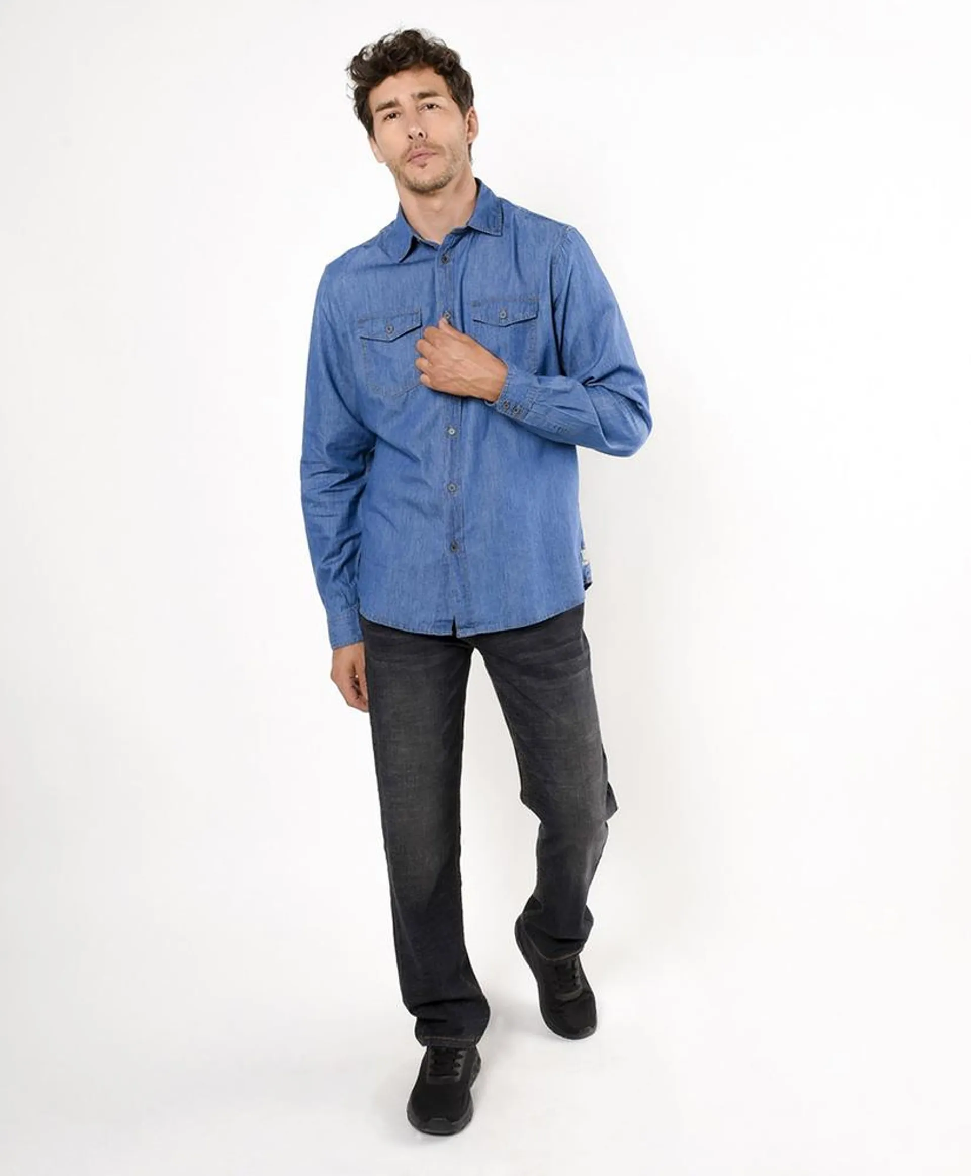 Camisa hombre denim bolsillos