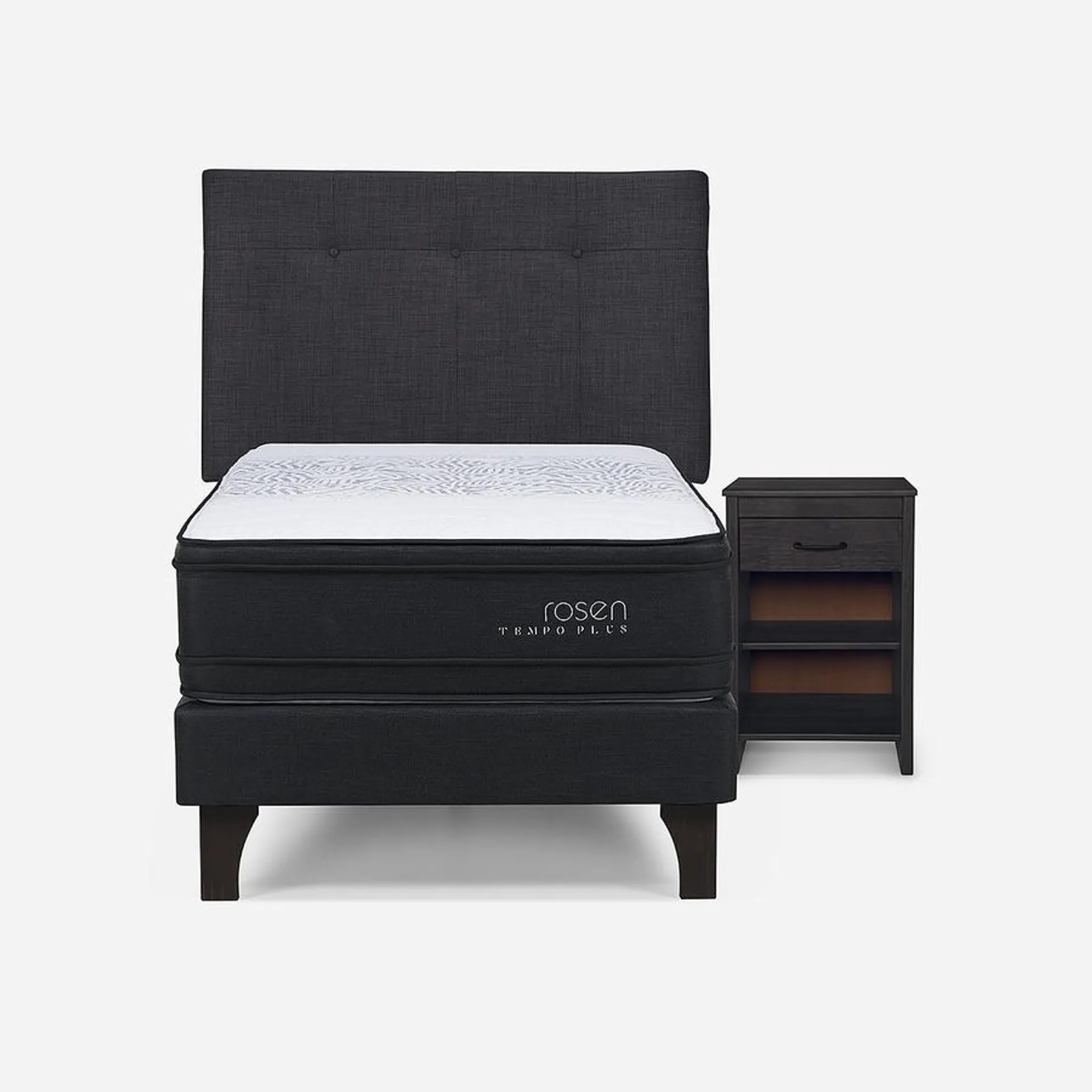 Cama Tempo Plus 1,5 Plazas + Respaldo New Bennet y Velador Maurice