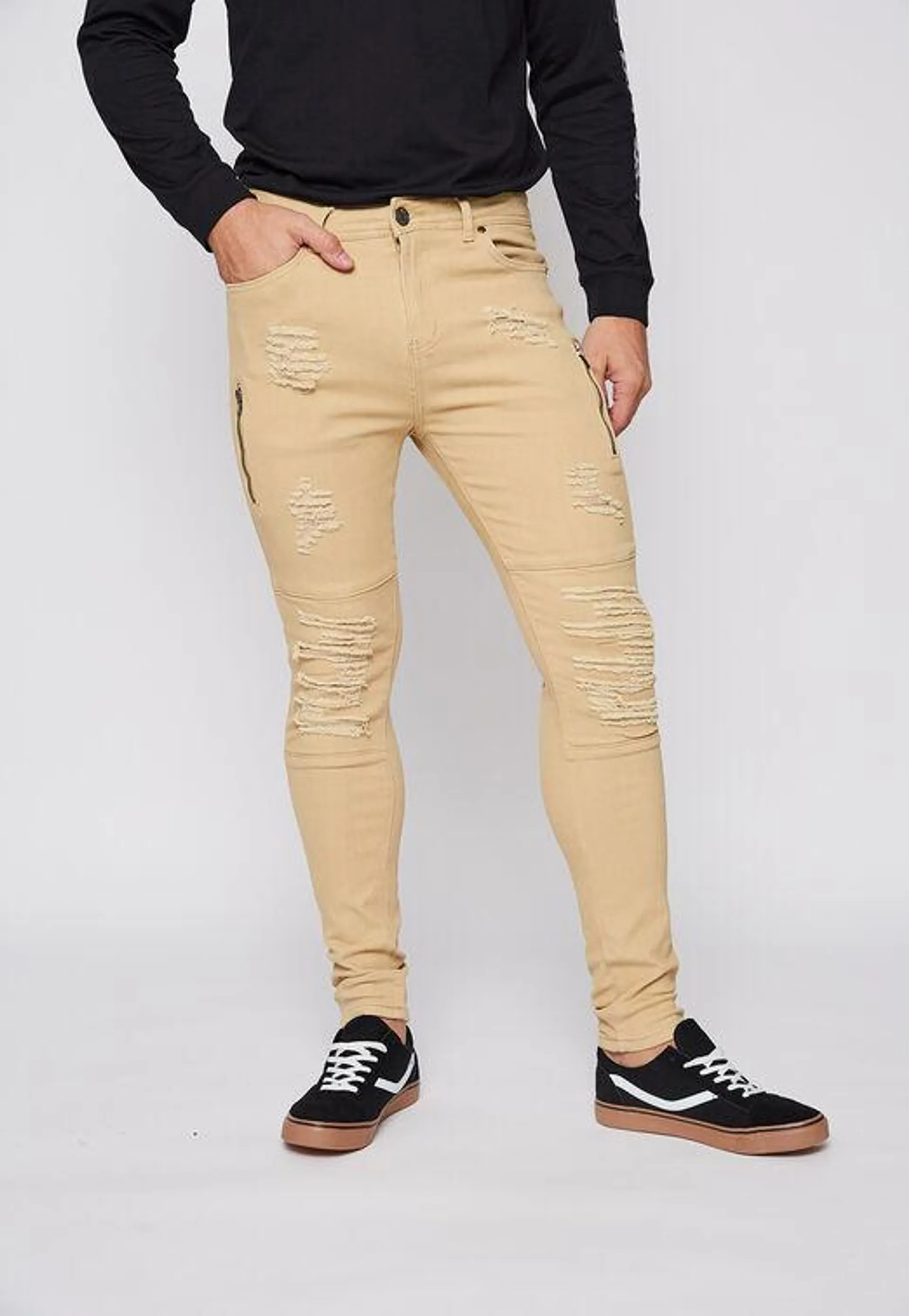 Jeans Con Cierre Beige Family Shop