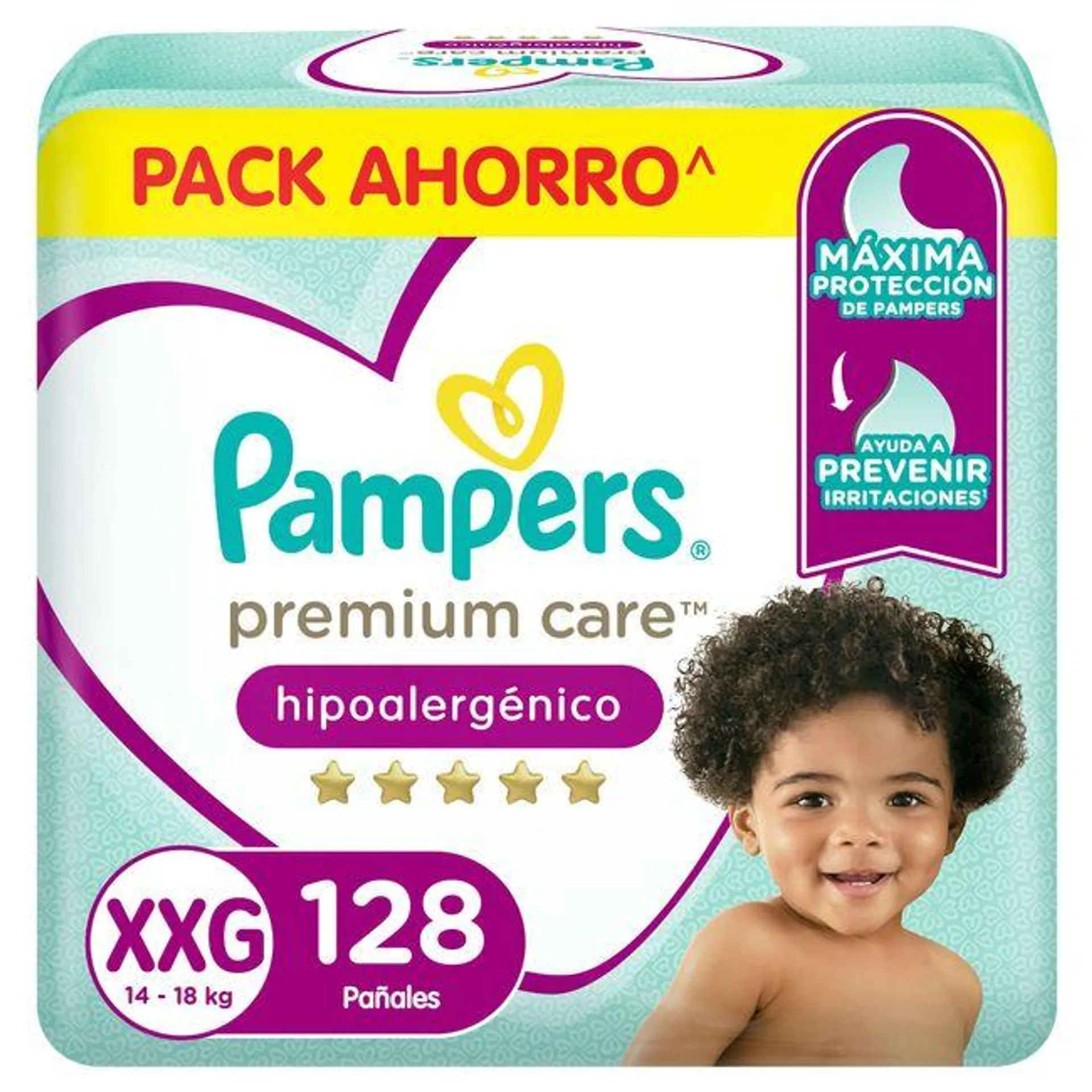 Pañales Pampers Premium Care Hipoalergénico Talla XXG 128 un.