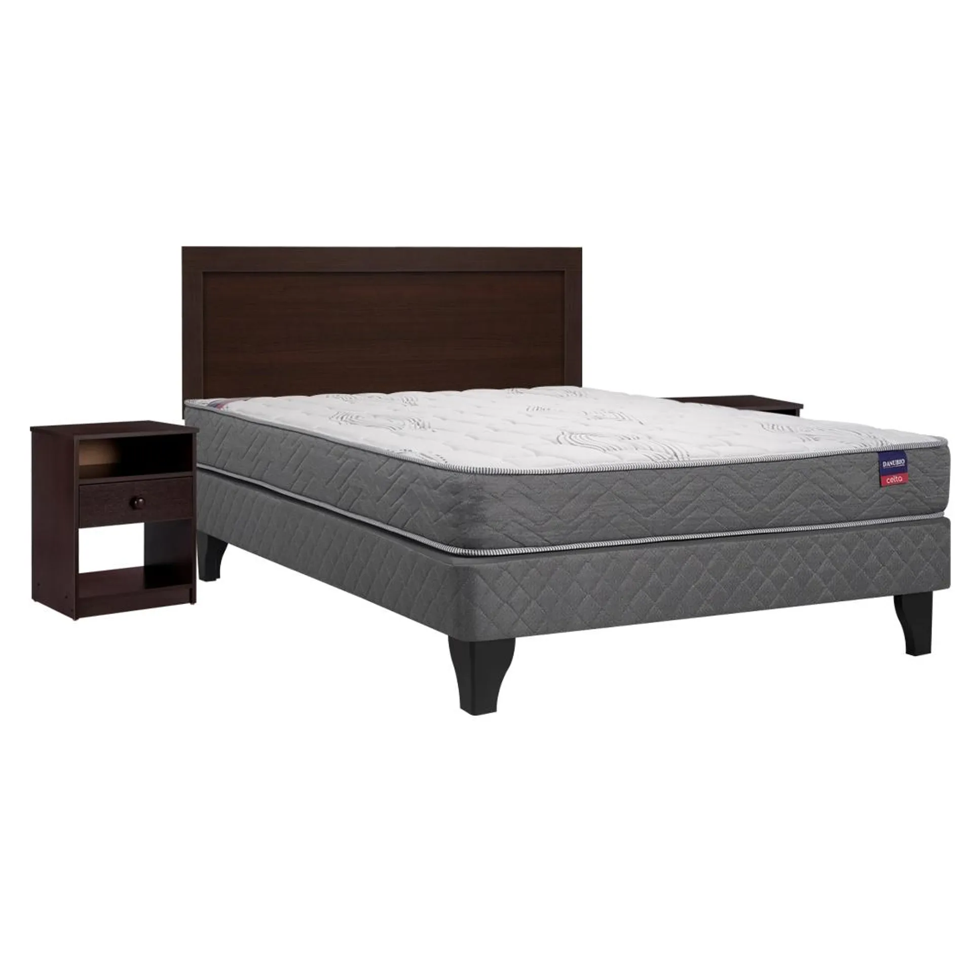 Cama Europea Danubio 2 Plazas Base Normal + Set Pamplona