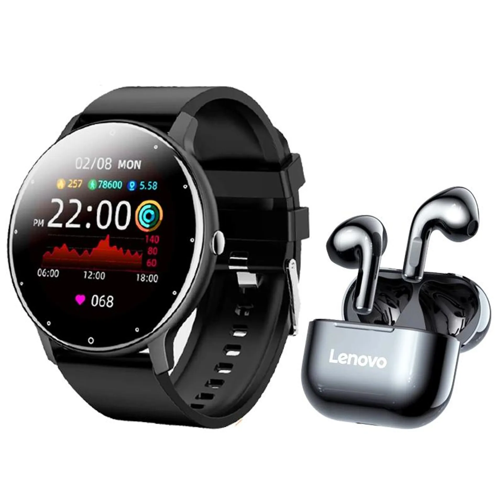 Audífonos lenovo lp40 de y toumi fit 2 watch reloj inteligente-Negro