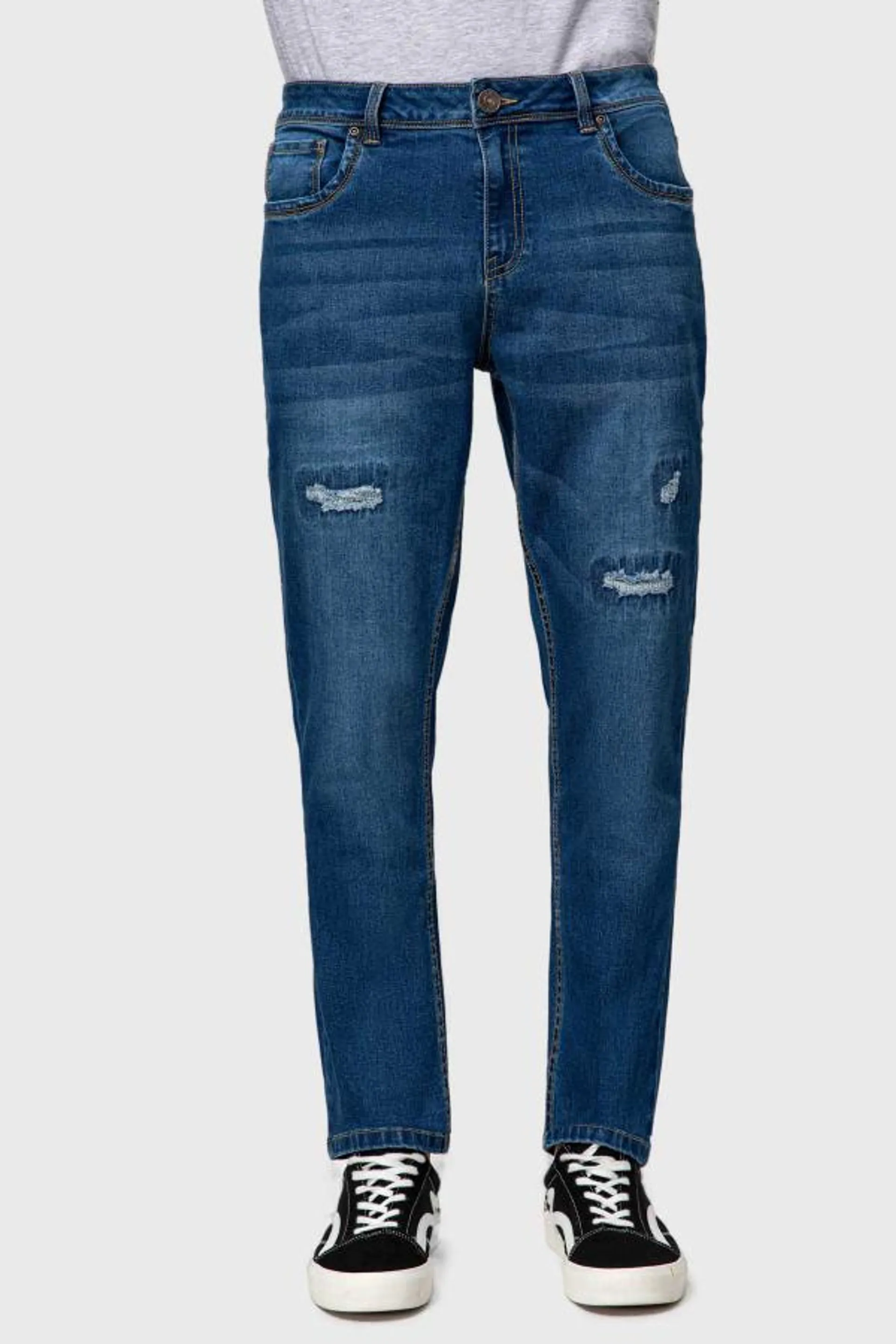 Jeans slim pespunte azul