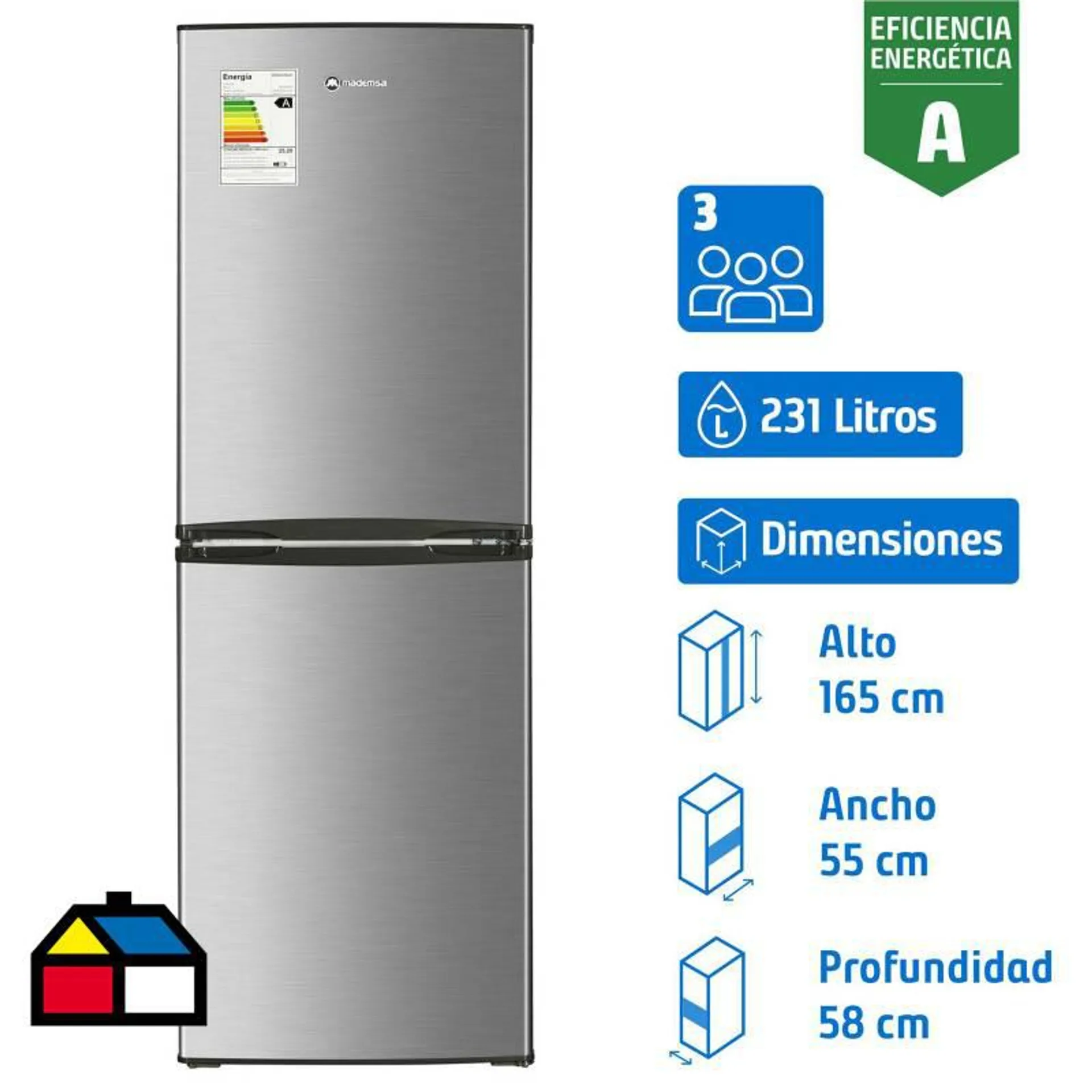 Refrigerador frío directo bottom freezer 231 litros gris