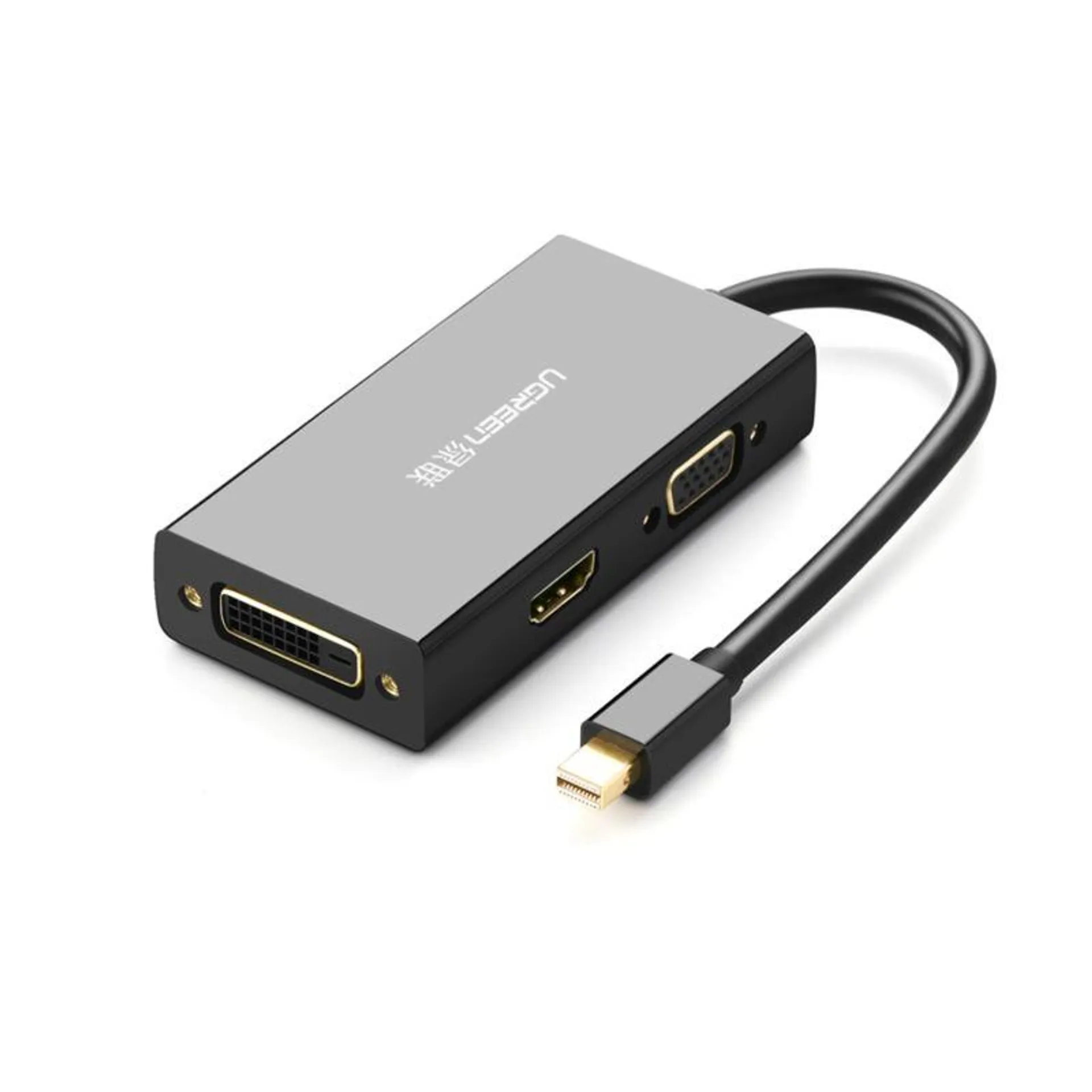 UGREEN CONVERTIDOR DE VIDEO MULTIPUERTO MINI-DP(THUNDERBOLT2) A HDMI/VGA/DVI(24+1) 133CM NEGRO MD114