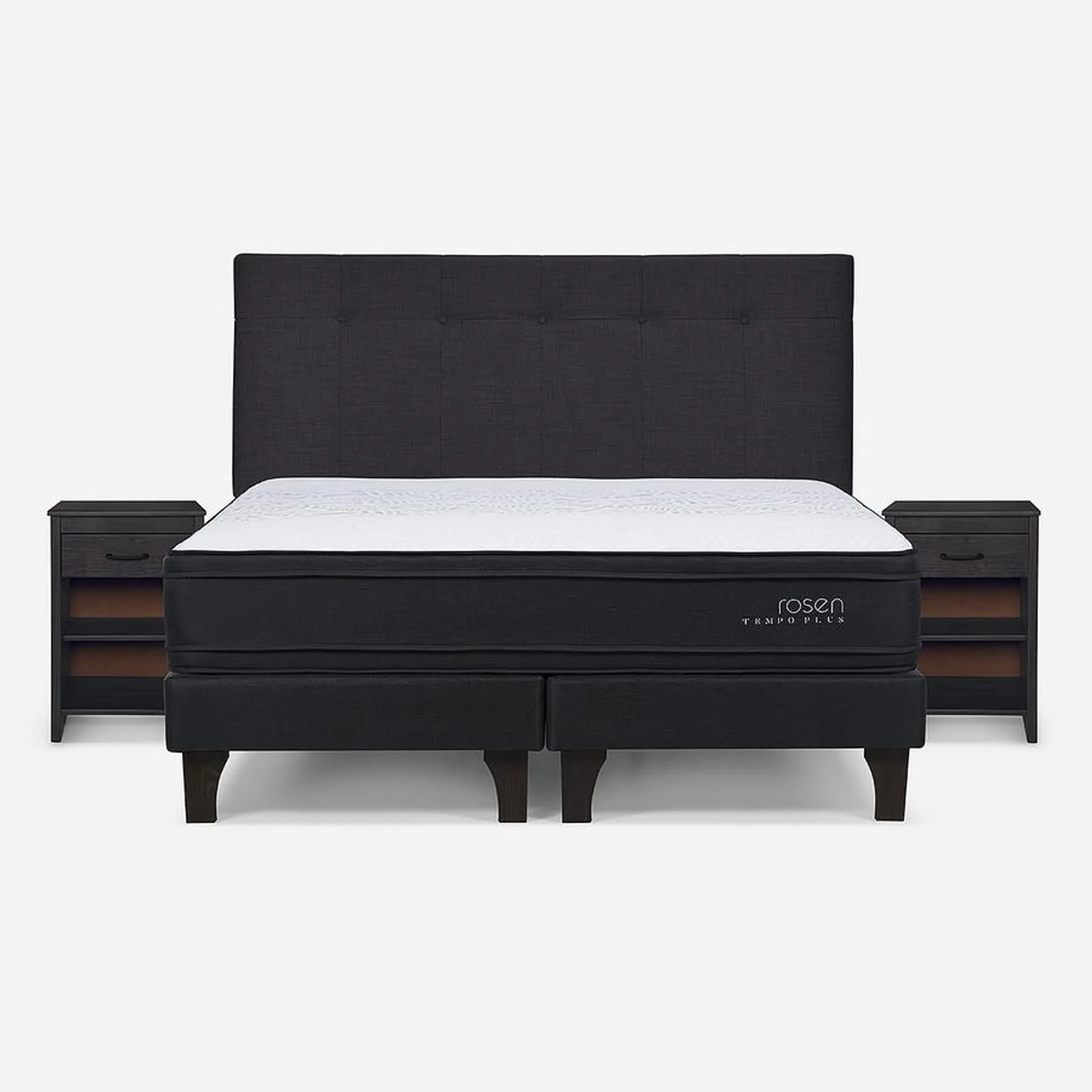 Cama Tempo Plus King + Respaldo New Bennet y Velador Maurice