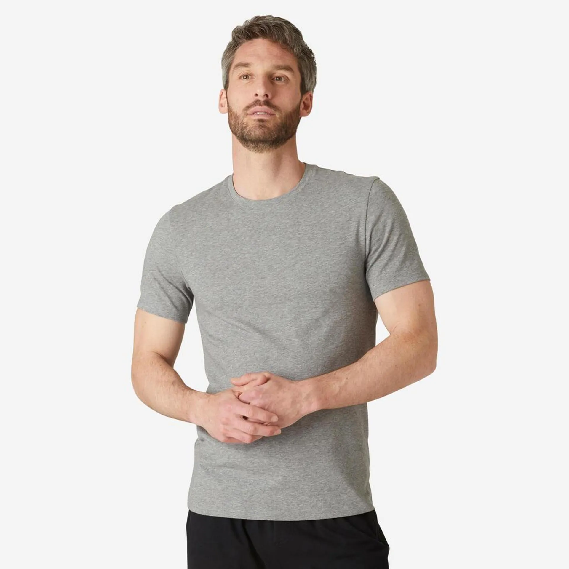 POLERA FITNESS HOMBRE 500 GRIS SLIM