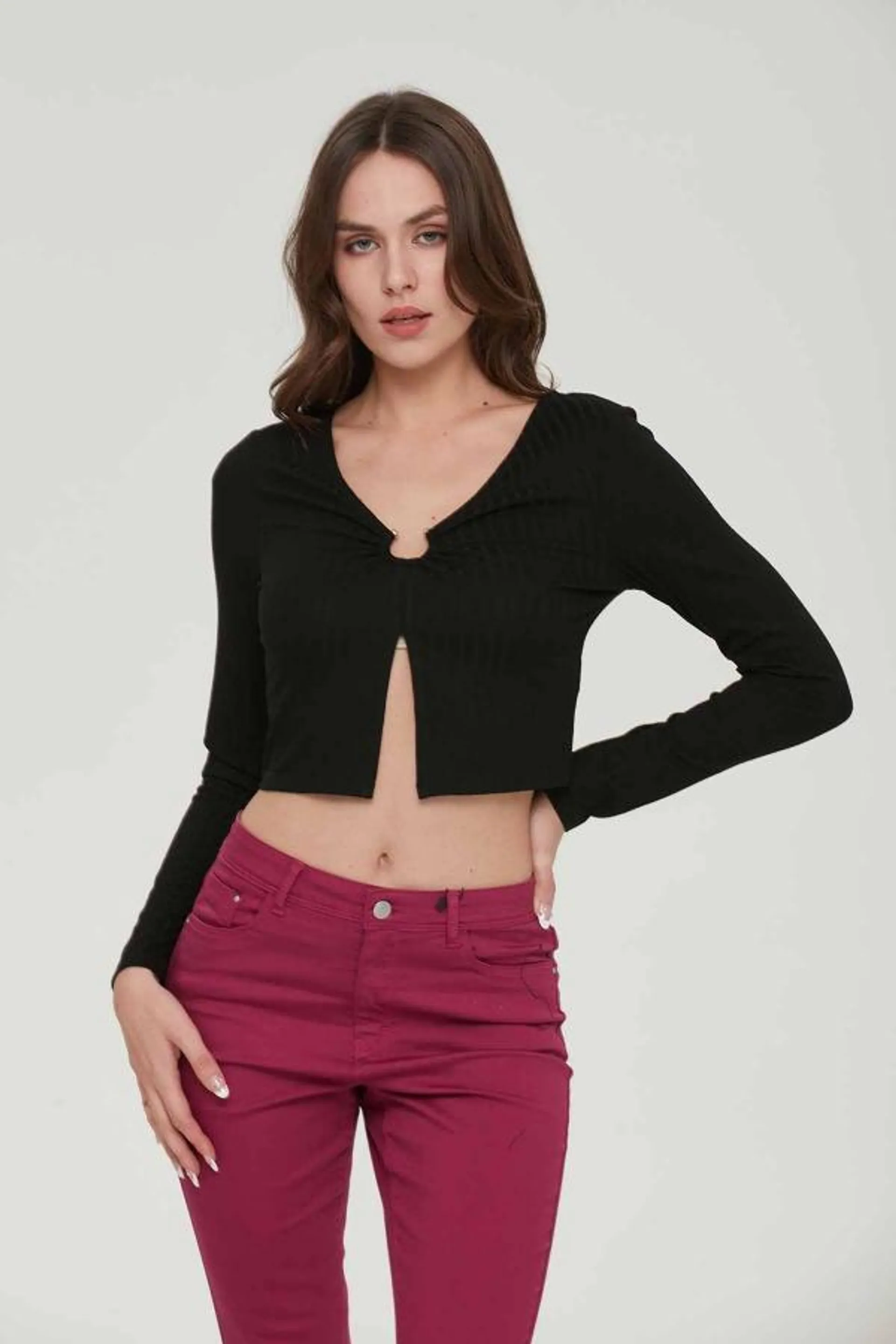 Polera mujer top argolla negro