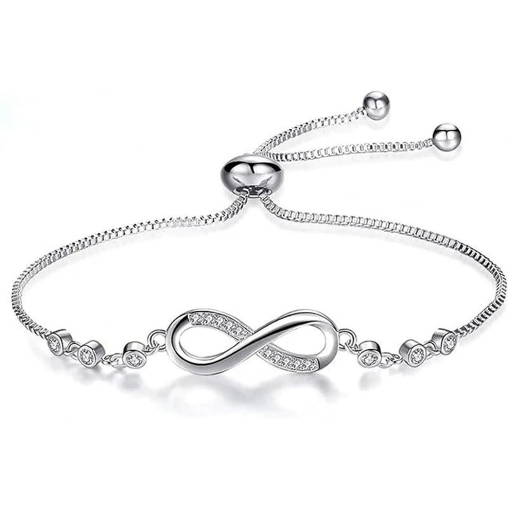 Pulsera Infinito Ajustable De Plata Ley S925 + Bolsa