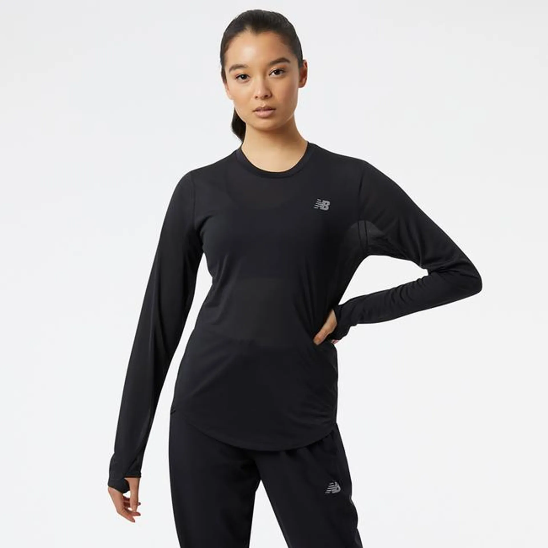 Polera Manga Larga Running Mujer New Balance Accelerate Negra