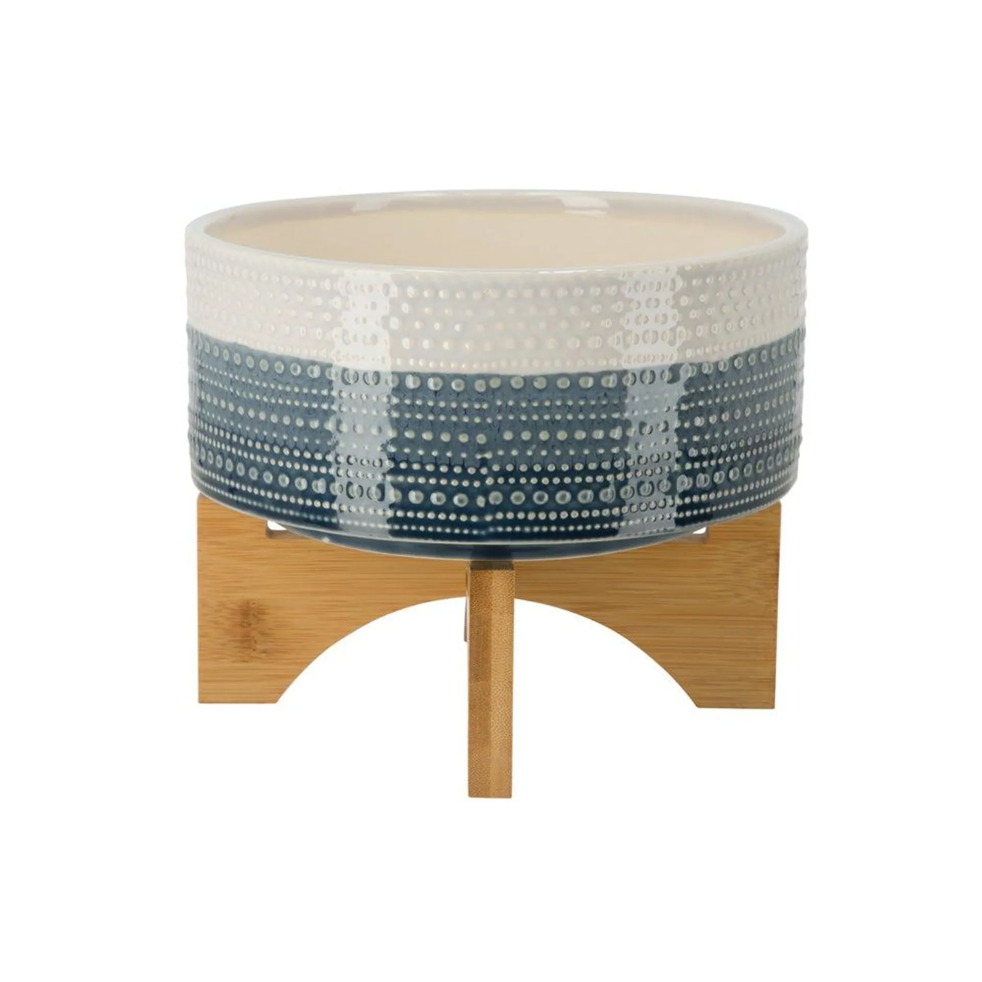 Maceta de cerámica con base de bambú 21x10 cm